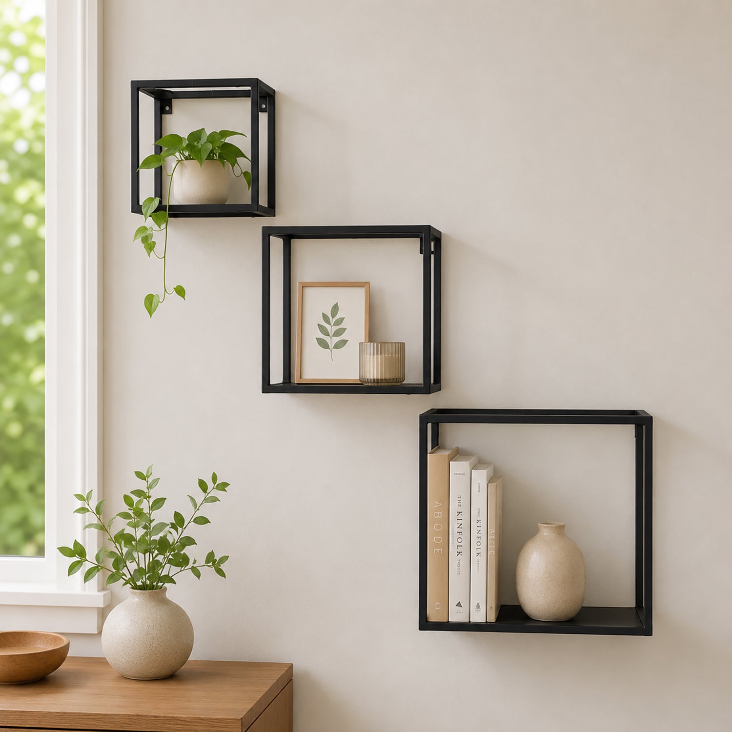 VESTIAMO CASA - Mensole Cubo da Parete in Metallo Nero - Set 3 Pezzi