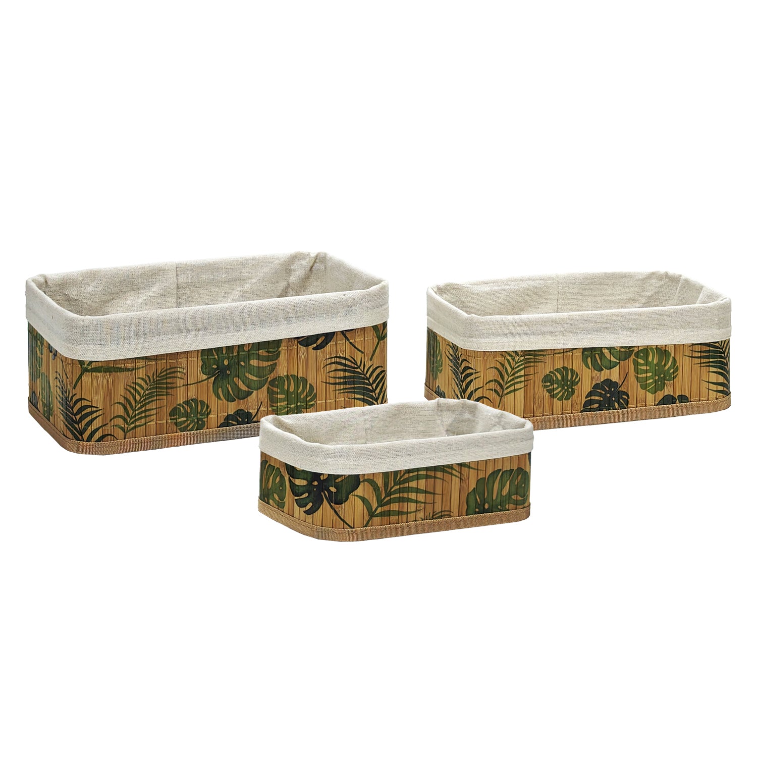 VESTIAMO CASA - Set 3 Cestini Portaoggetti in Bamboo con Rivestimento in Policotone