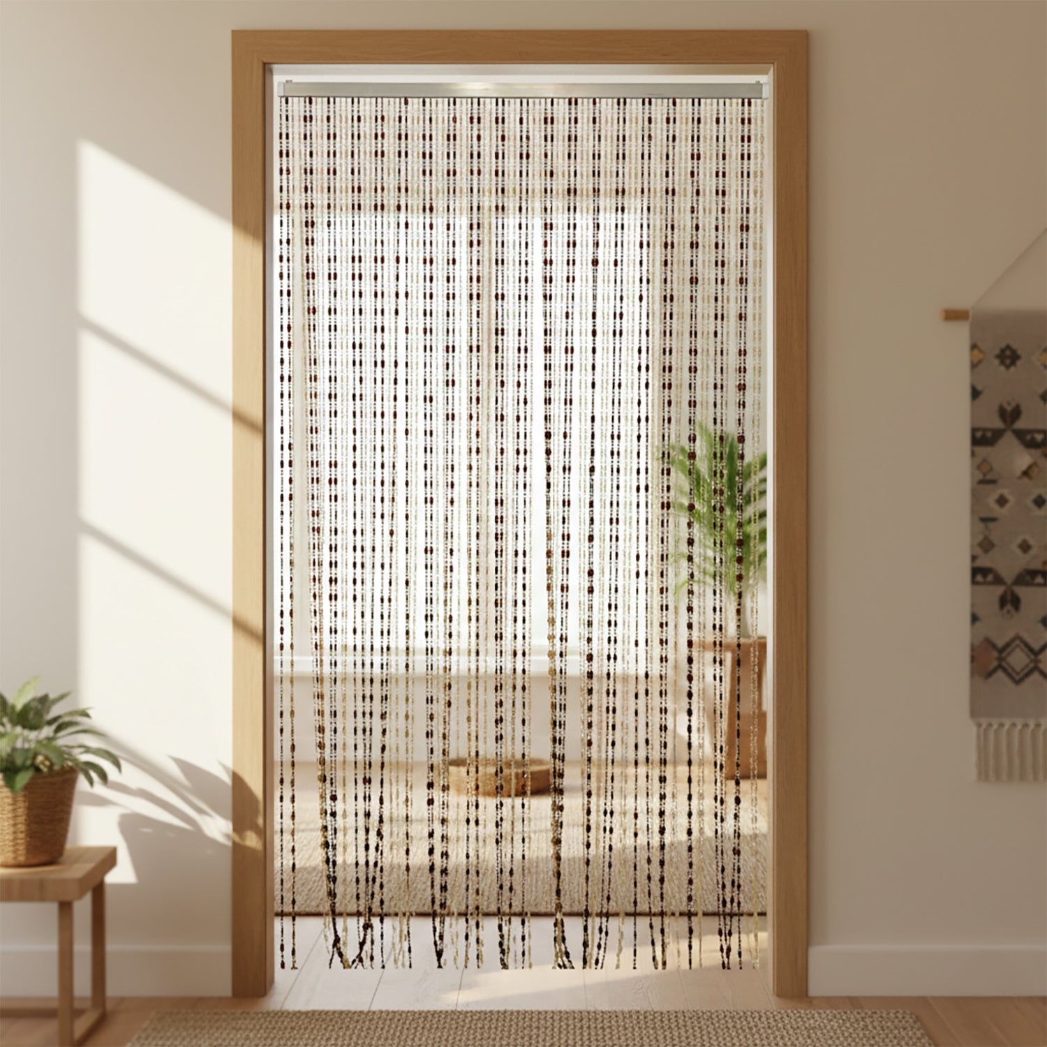 VESTIAMO CASA GIARDINO - Tenda a Perline con Supporto in Alluminio h220x100 cm - Avana/Marrone (80 Fili)