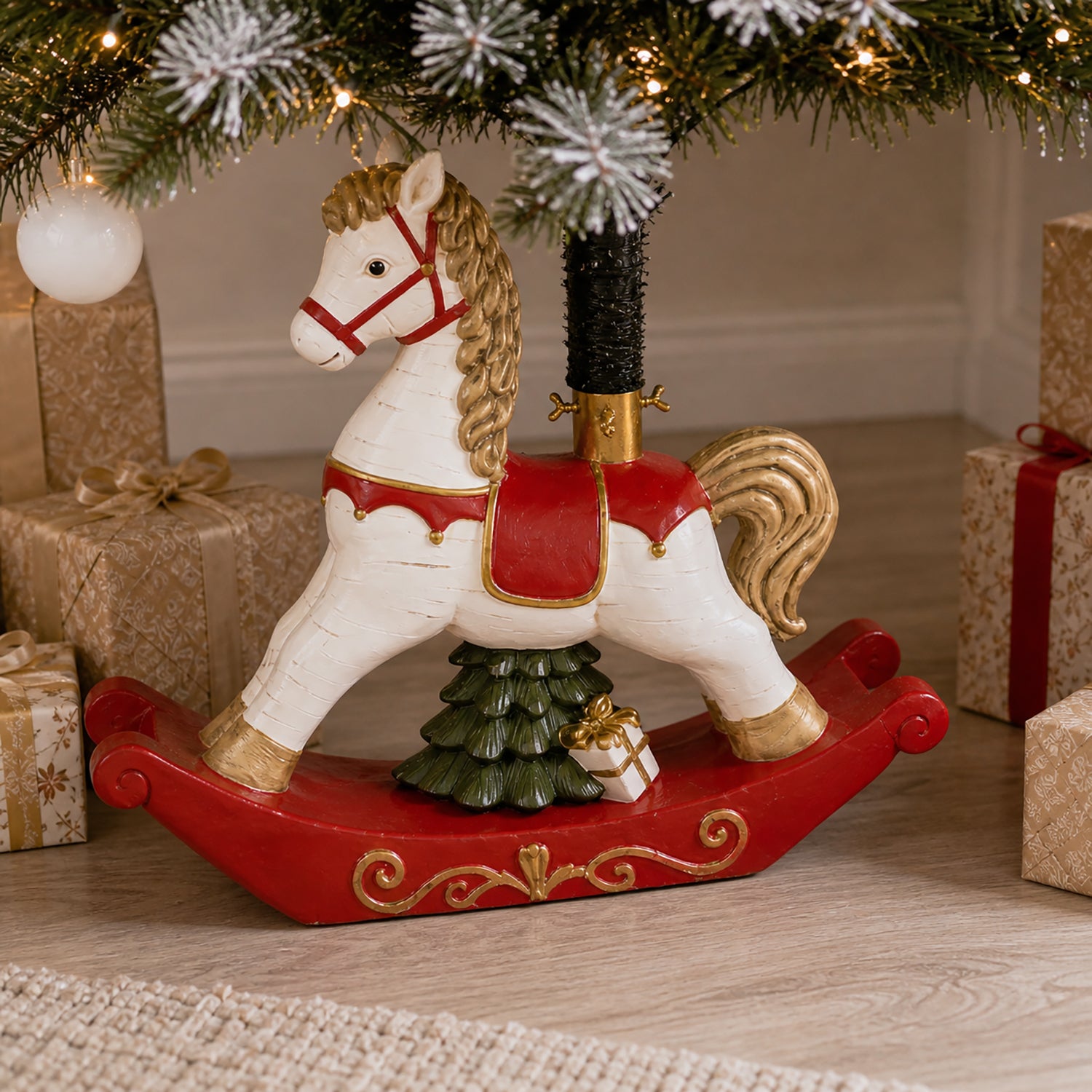 VESTIAMO CASA GRAN NATALE - Base Albero di Natale Cavallo a Dondolo Decorativo h63 cm