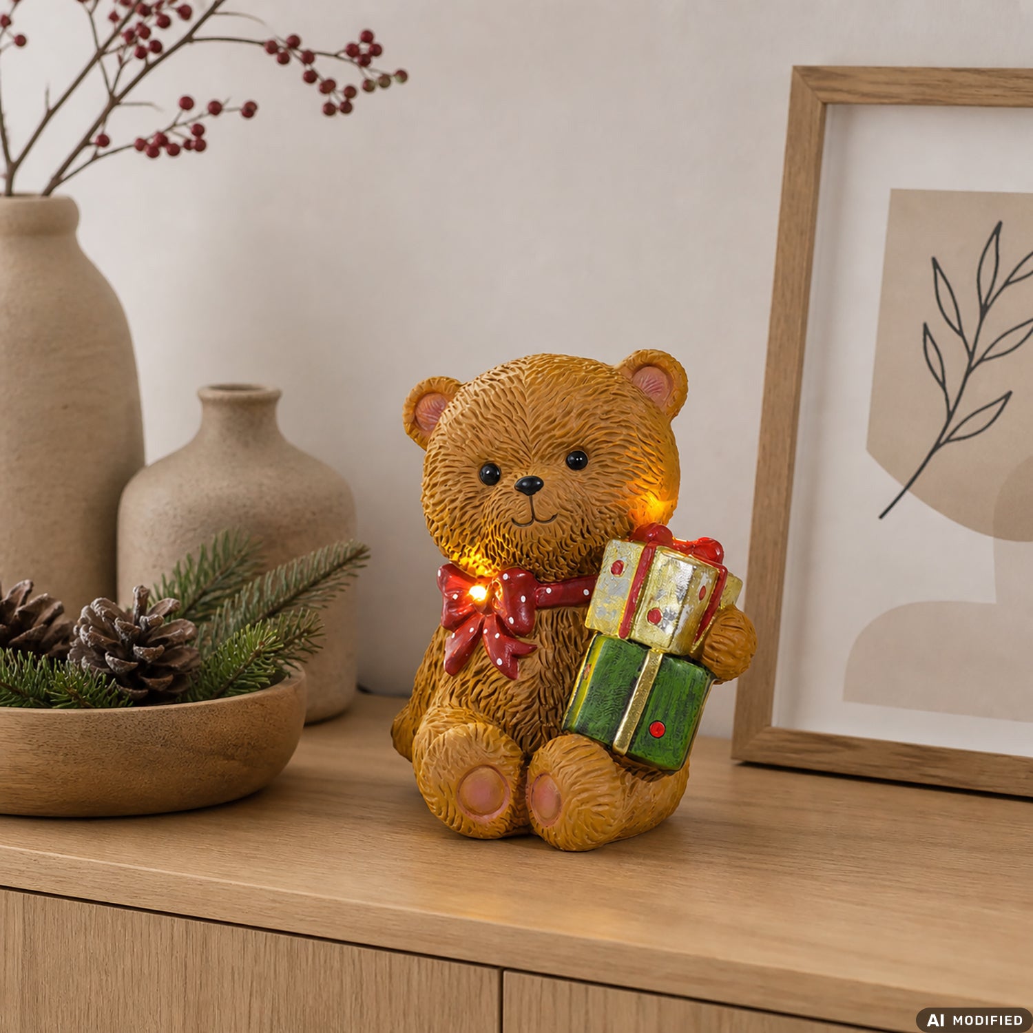 VESTIAMO CASA GRAN NATALE - Orso Natalizio Luminoso LED Bianco Caldo h22 cm