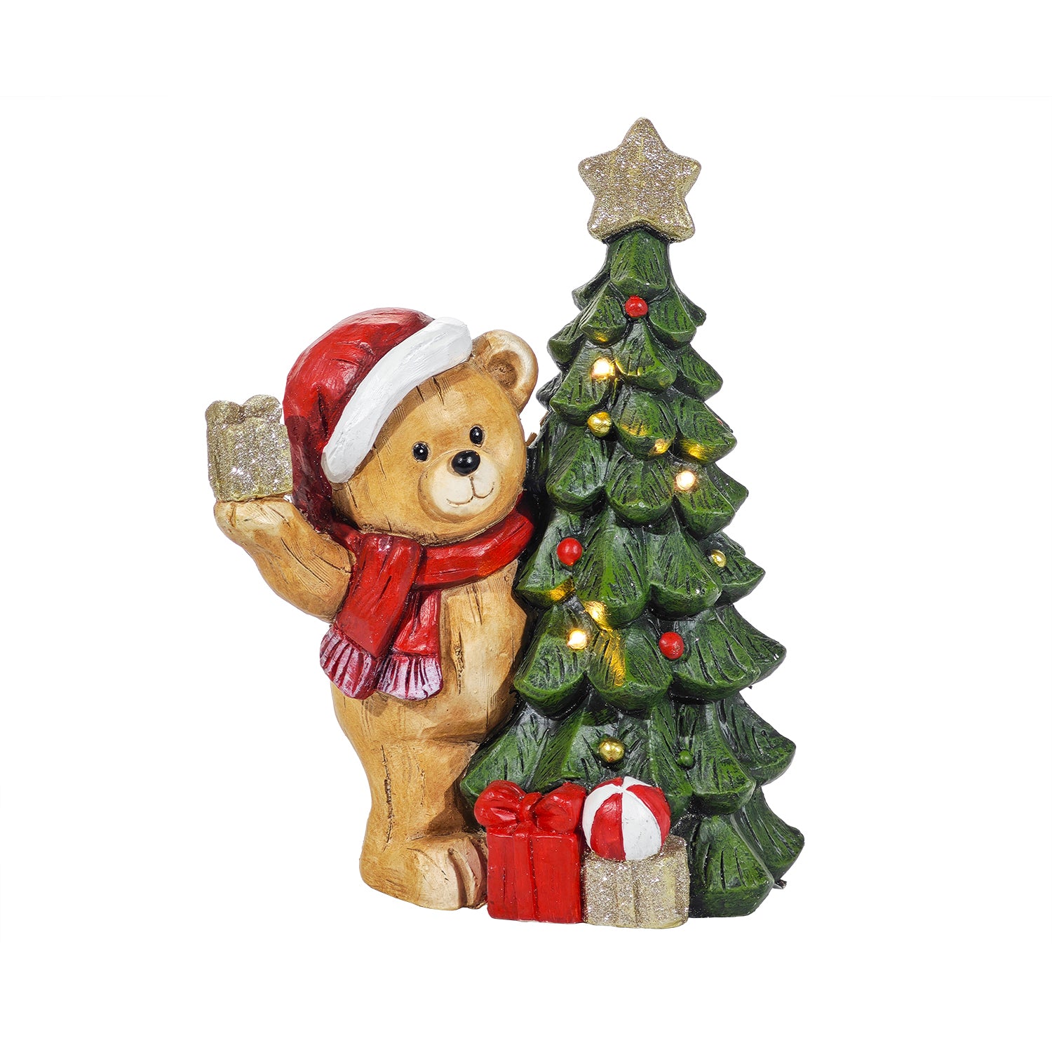 VESTIAMO CASA GRAN NATALE - Orso Natalizio Luminoso con Albero LED Bianco Caldo h40,5 cm