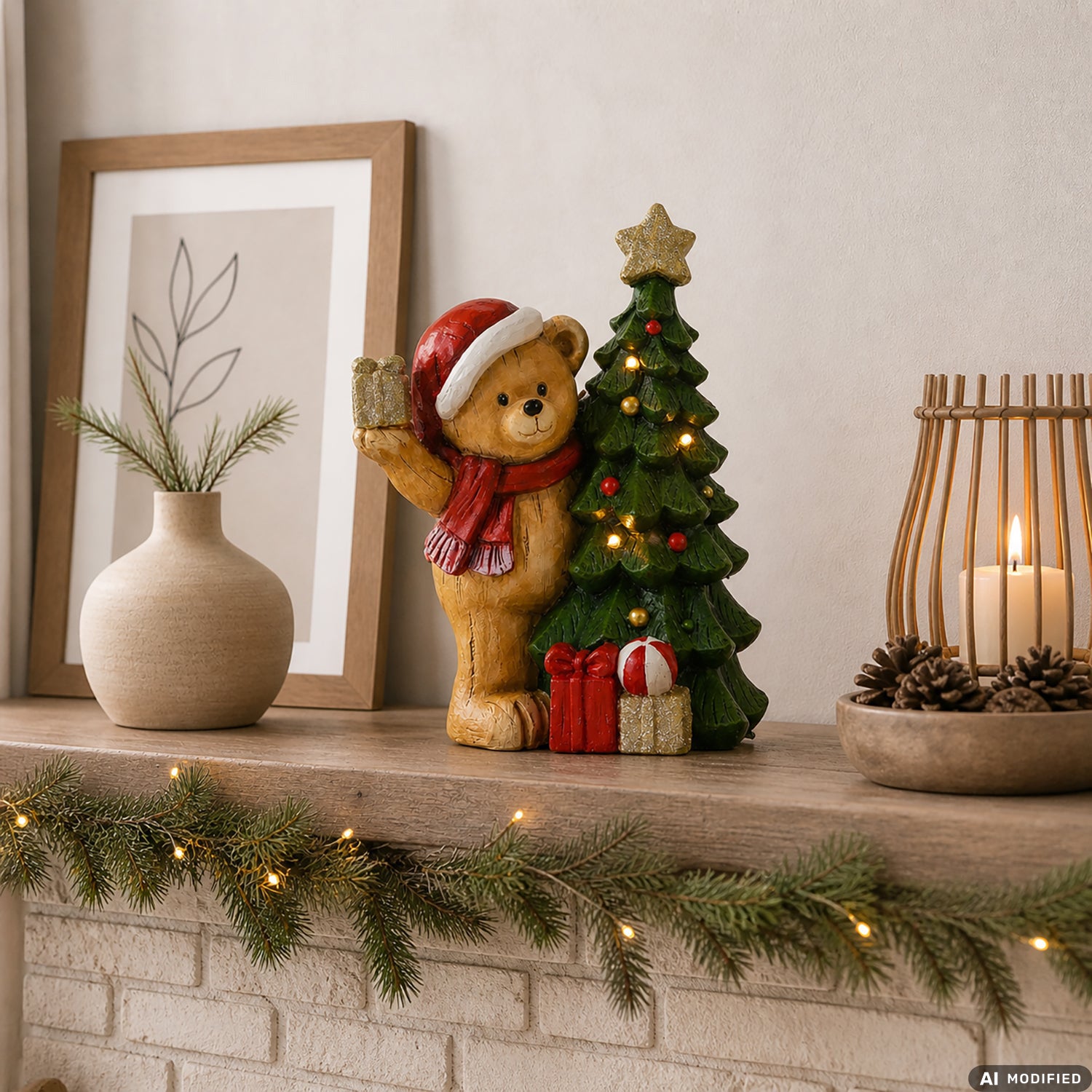 VESTIAMO CASA GRAN NATALE - Orso Natalizio Luminoso con Albero LED Bianco Caldo h40,5 cm