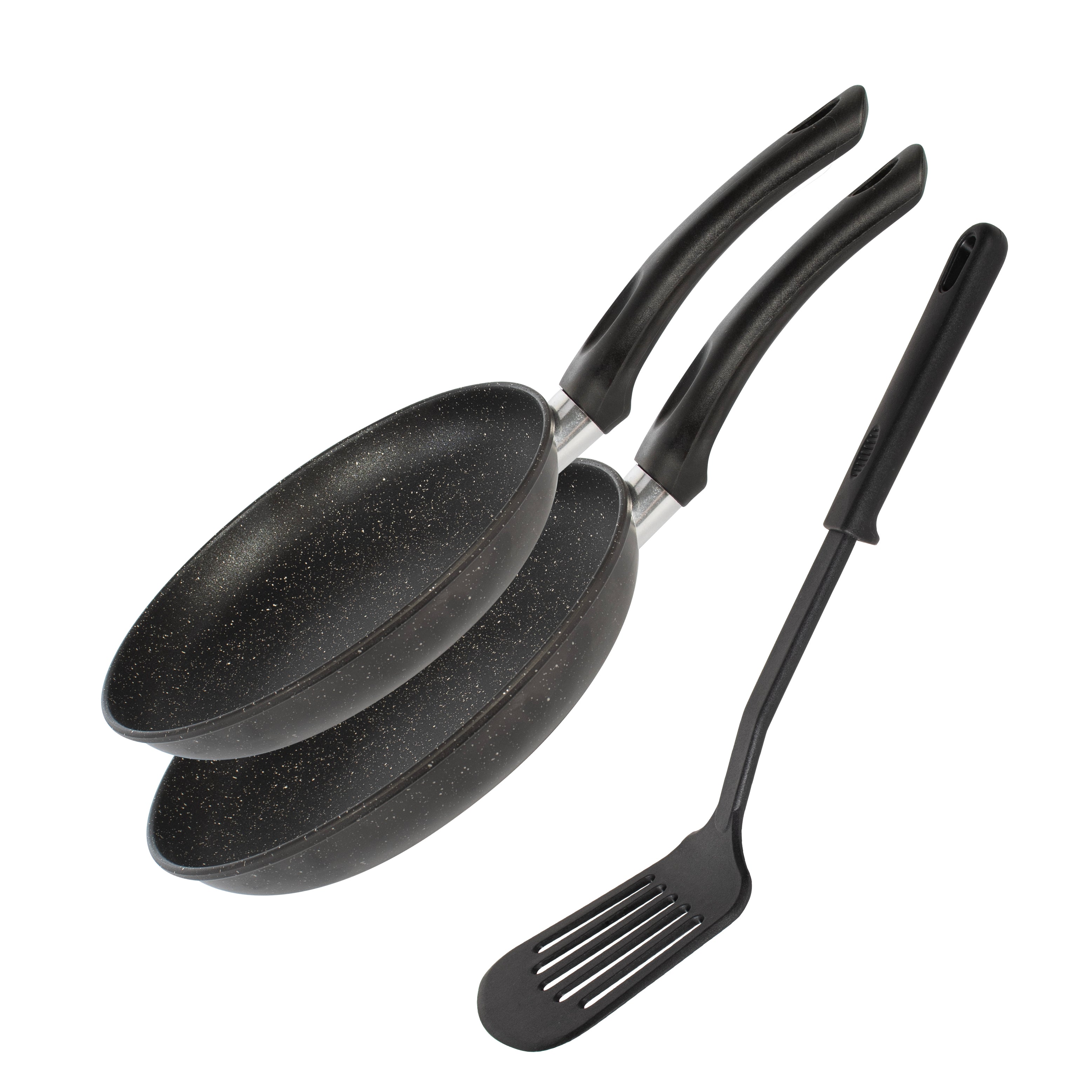 GUSTO CASA - Set Padelle Antiaderente con pala forata Linea Augusta diametro 20-24 cm - Set 3 Pezzi