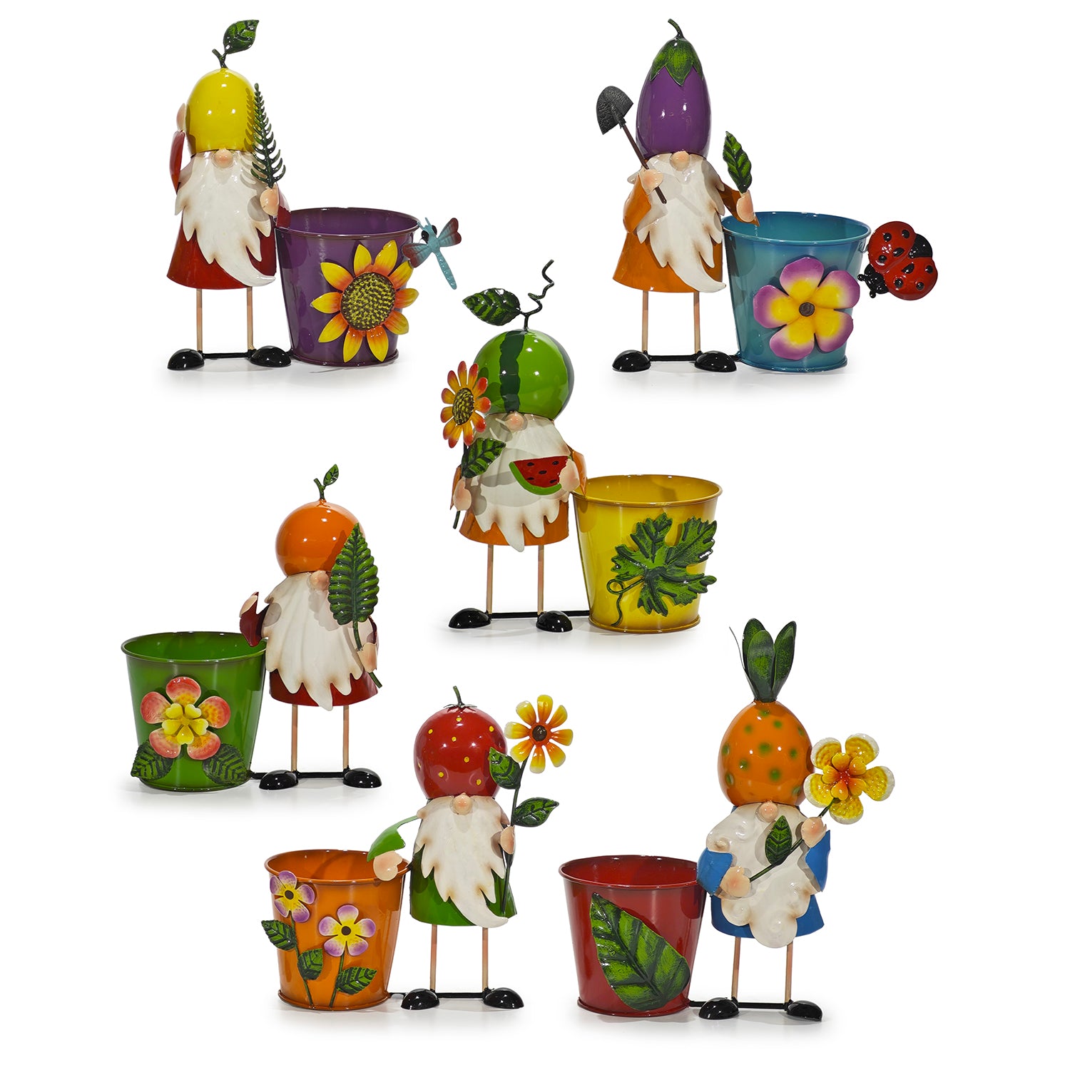 VESTIAMO CASA GIARDINO - Porta piante decorativo Cache-Pot in Latta Gnomo h11 cm diametro 12 cm