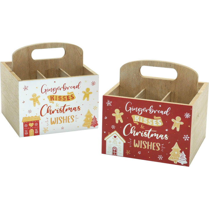 VESTIAMO CASA GRAN NATALE - Portaposate Natalizio 4 scomparti Linea Pan di Zenzero - h18,5x18,5x12,5 cm