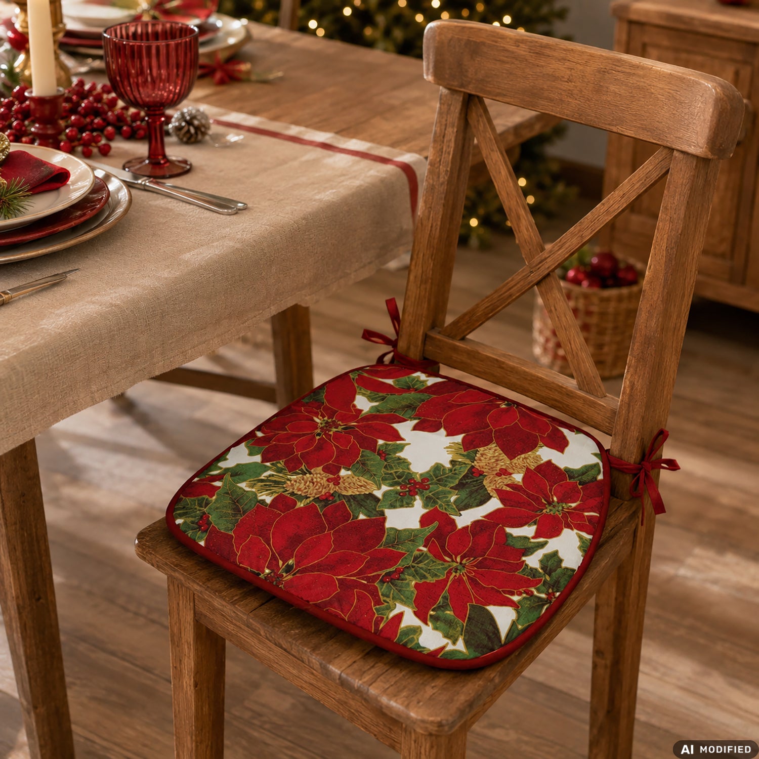 VESTIAMO CASA GRAN NATALE - Set 4 Cuscini Coprisedia Natalizi con Laccetti 38x38 cm