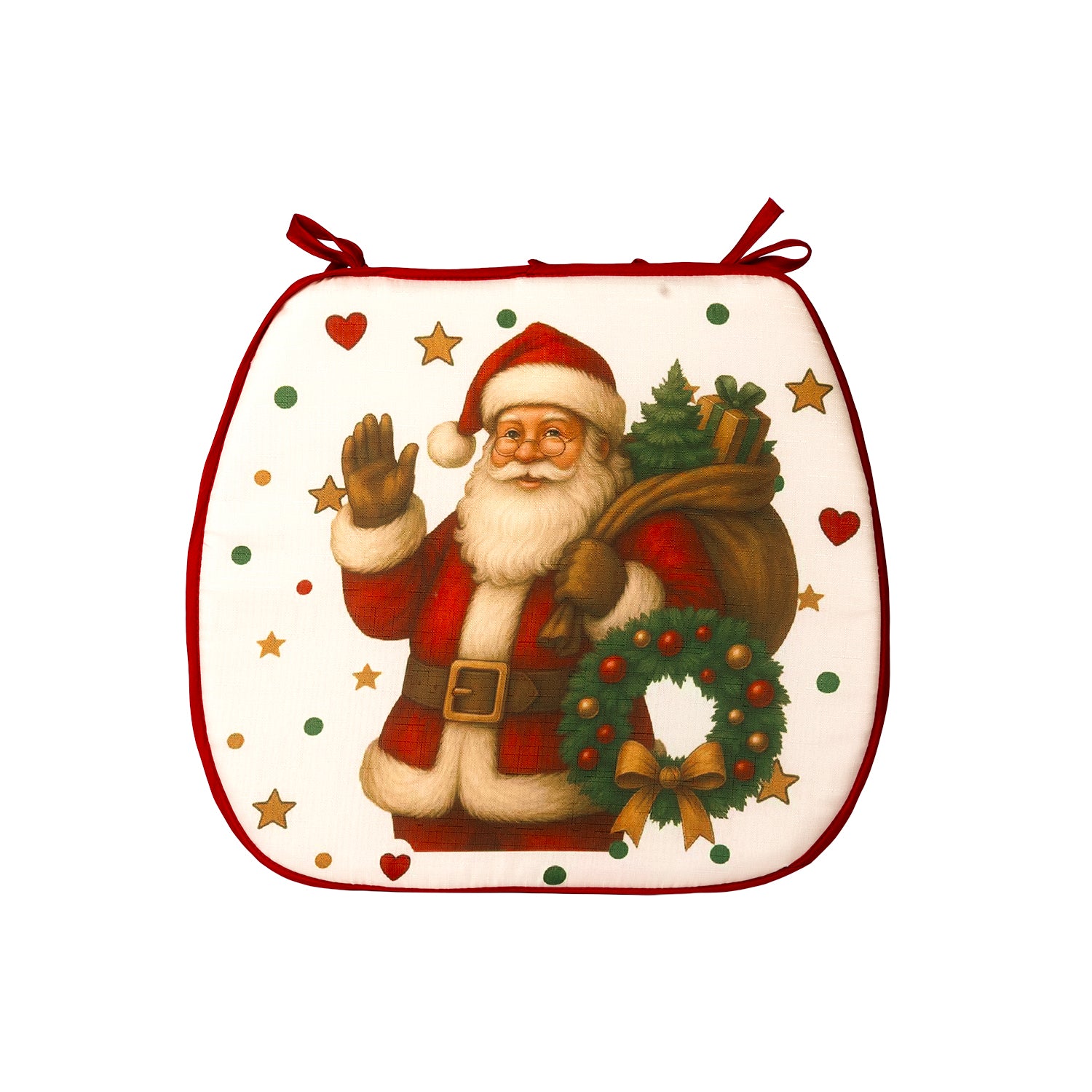 VESTIAMO CASA GRAN NATALE - Set 4 Cuscini Coprisedia Natalizi con Laccetti 38x38 cm