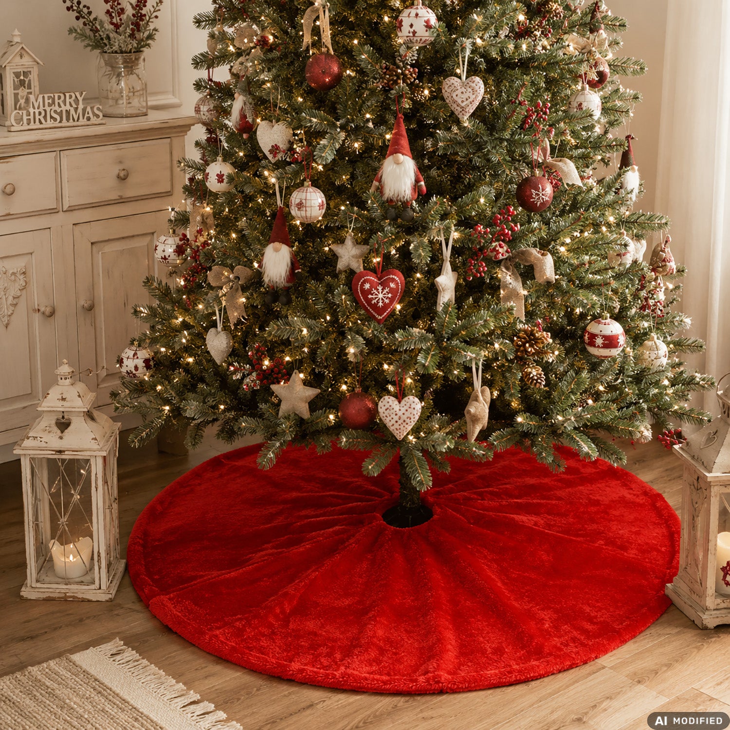 VESTIAMO CASA GRAN NATALE - Copribase Albero Rosso Effetto Peluche diametro 120 cm