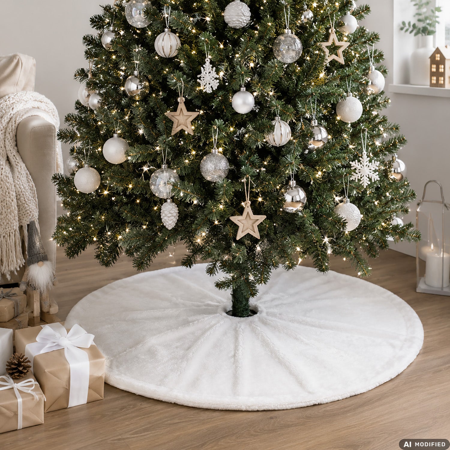 VESTIAMO CASA GRAN NATALE - Copribase Albero Bianco Effetto Peluche diametro 90 cm