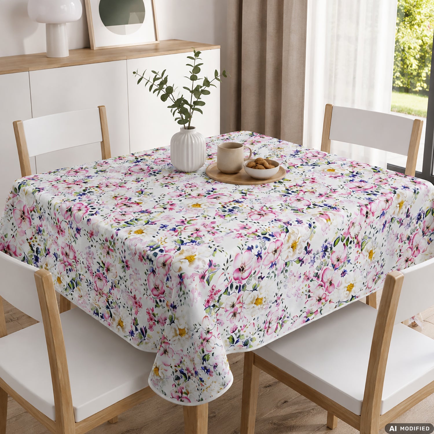 VESTIAMO CASA - Tovaglia Antimacchia Idrorepellente Linea Flowers 4 posti 140x140 cm
