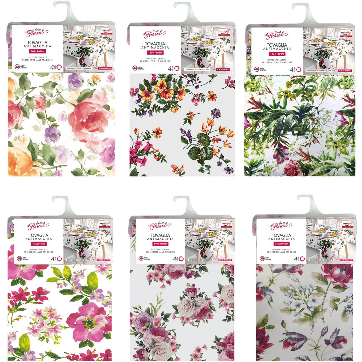 VESTIAMO CASA - Tovaglia antimacchia Linea Flowers 4 posti - 140x140cm