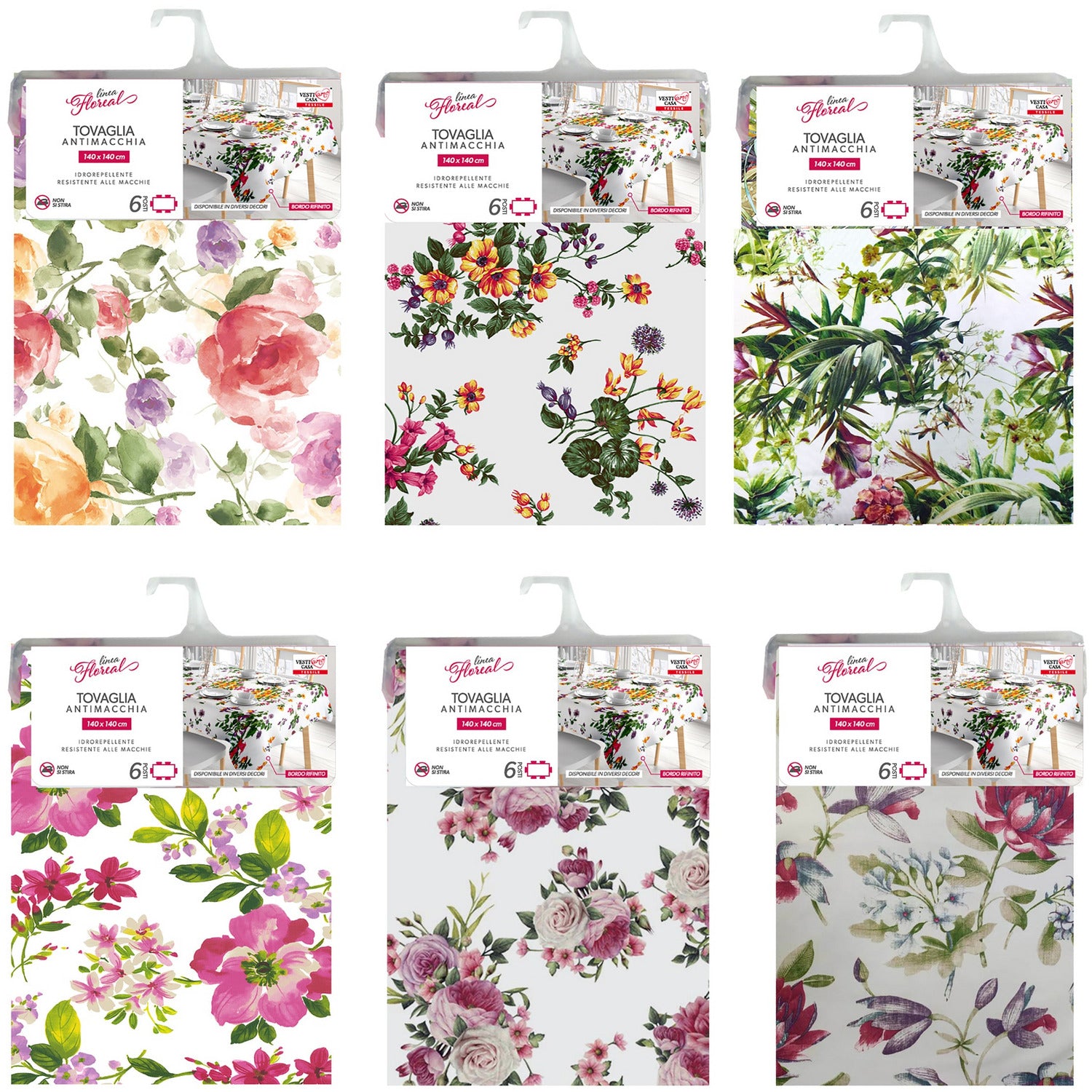 VESTIAMO CASA - Tovaglia antimacchia Linea Flowers 6 posti - 140x180cm