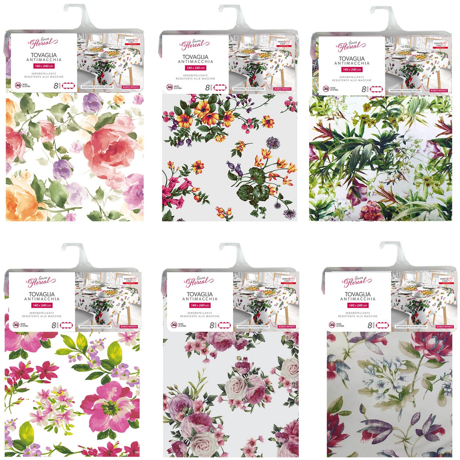 VESTIAMO CASA - Tovaglia antimacchia Linea Flowers 8 posti - 140x240 cm