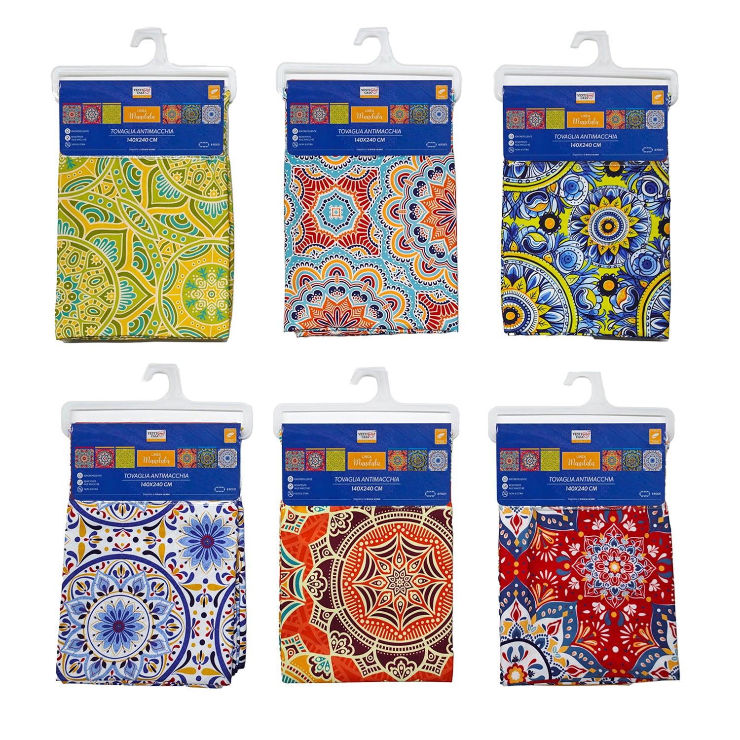VESTIAMO CASA - Tovaglia Antimacchia Linea Mandala 8 Posti 140x240 cm