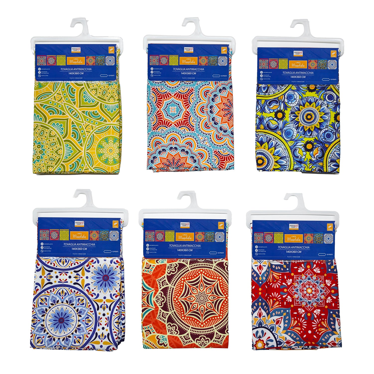 VESTIAMO CASA - Tovaglia Antimacchia Linea Mandala 12 Posti 140x360 cm