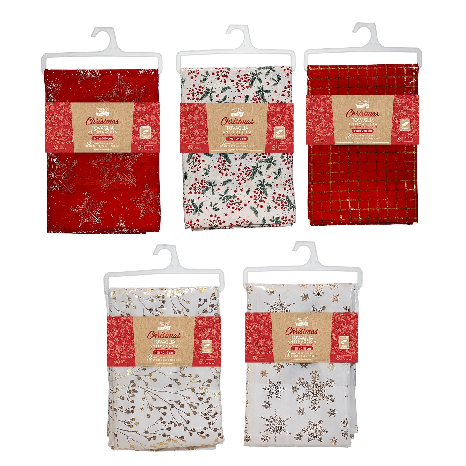 VESTIAMO CASA GRAN NATALE - Tovaglia Natalizia Antimacchia Christmas 8 Posti con Decorazioni Laminate 140x240 cm