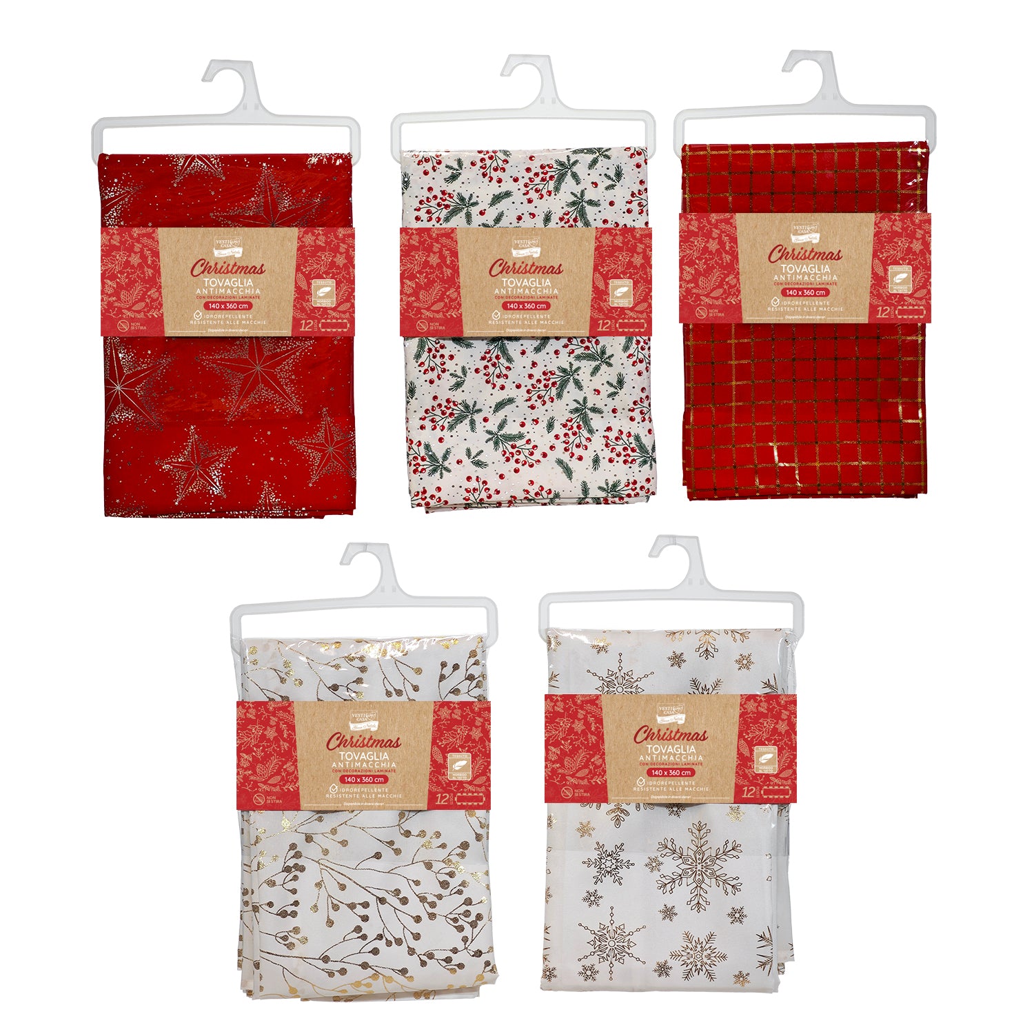 VESTIAMO CASA GRAN NATALE - Tovaglia Natalizia Antimacchia Christmas 12 Posti con Decorazioni Laminate 140x360 cm
