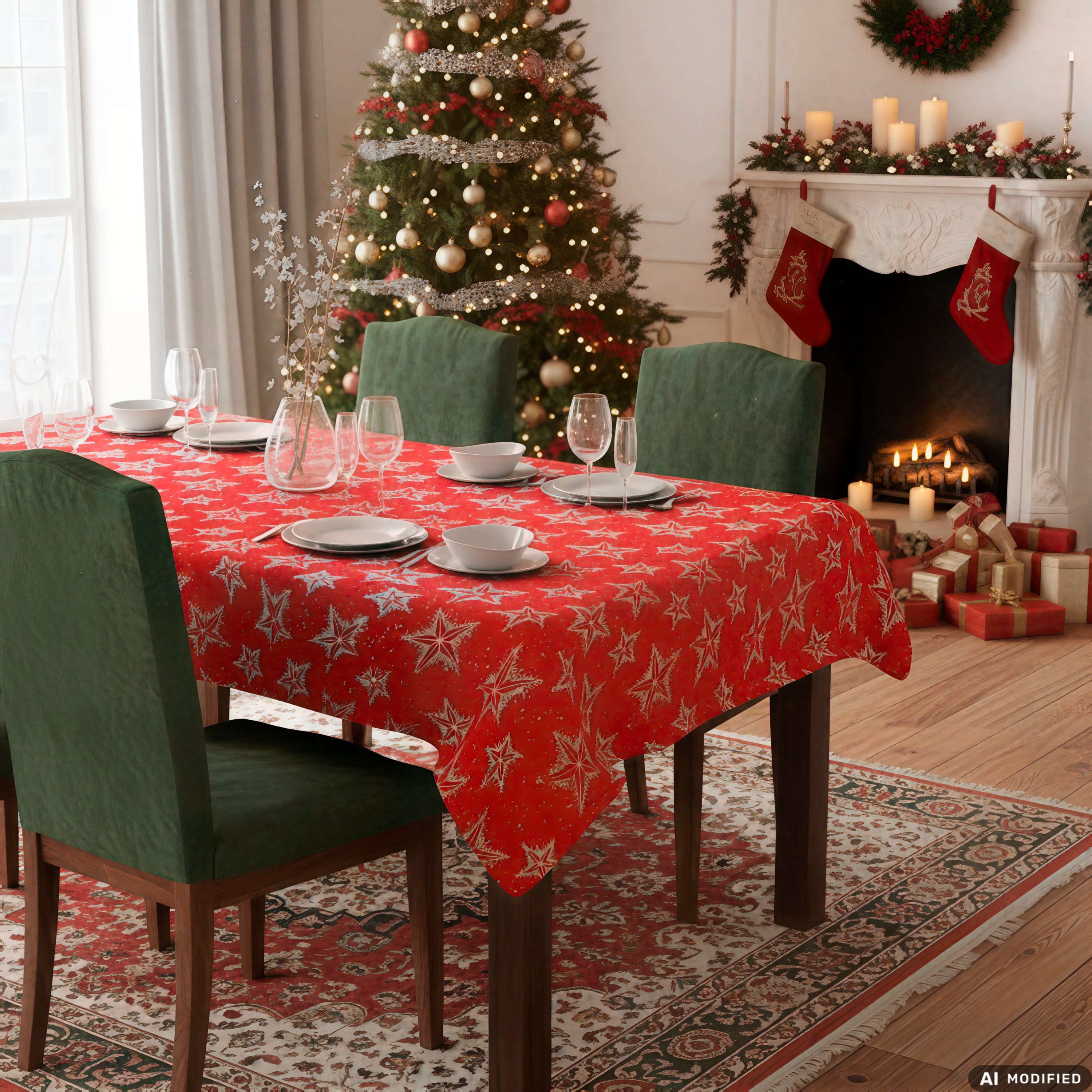 VESTIAMO CASA GRAN NATALE - Tovaglia Natalizia Antimacchia Christmas 12 Posti con Decorazioni Laminate 140x360 cm