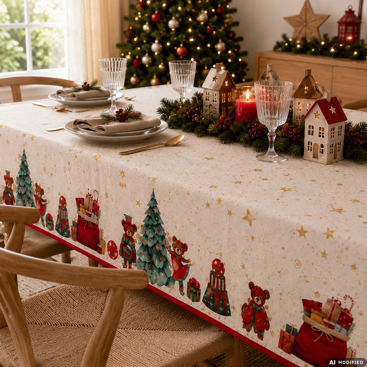 VESTIAMO CASA GRAN NATALE - Tovaglia Natalizia Antimacchia per 6 Posti 140x180 cm