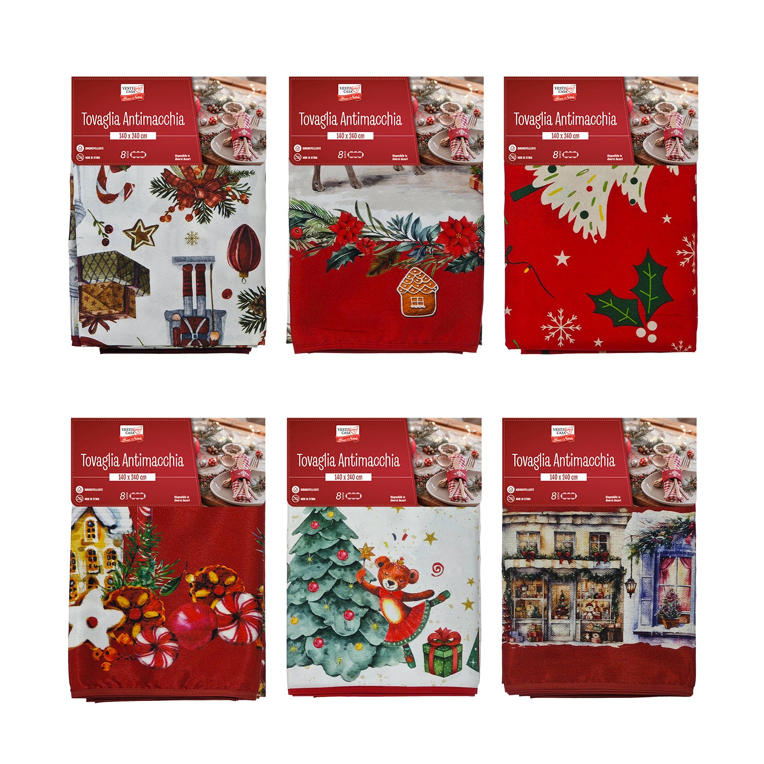 VESTIAMO CASA GRAN NATALE - Tovaglia Natalizia Antimacchia per 8 Posti 140x240 cm