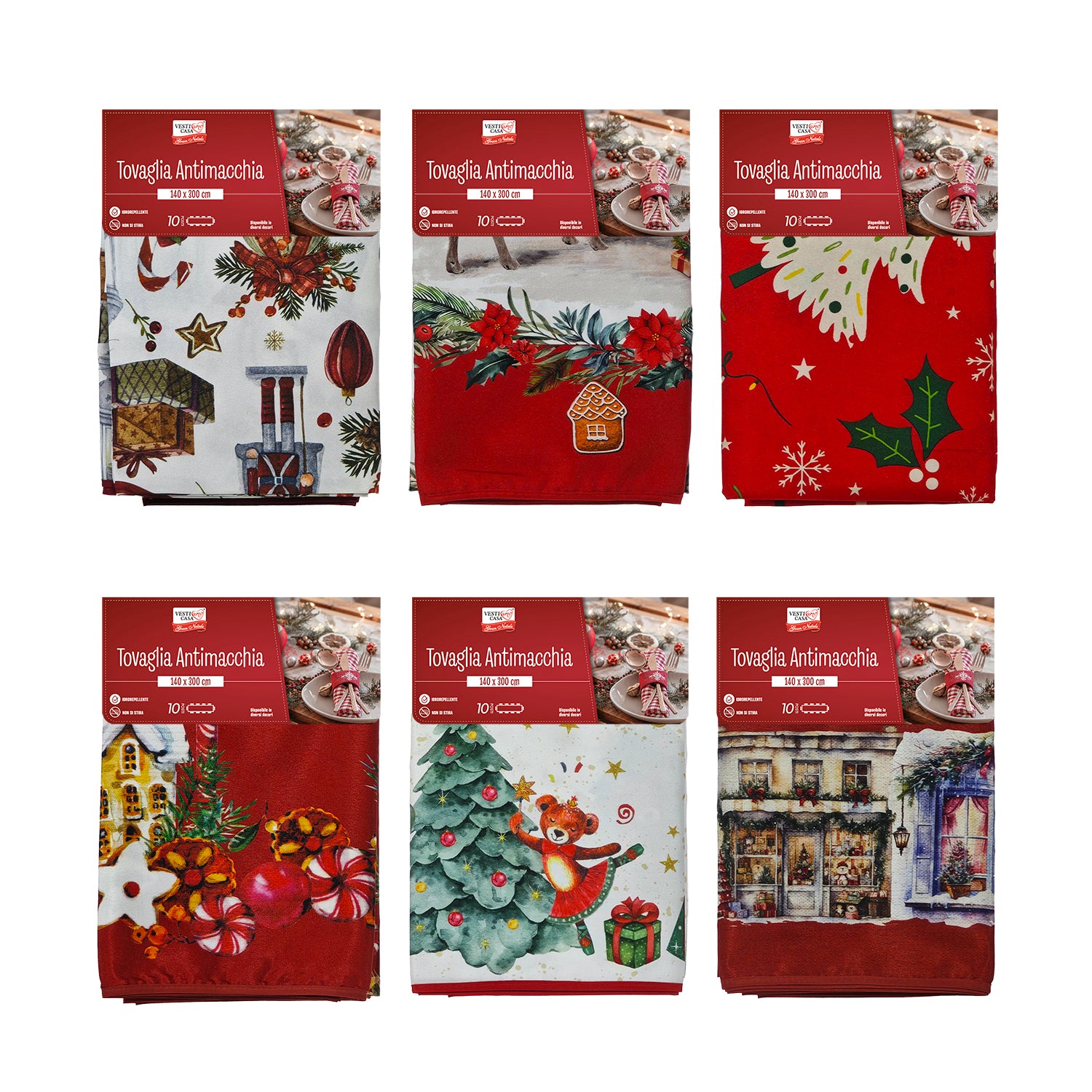 VESTIAMO CASA GRAN NATALE - Tovaglia Natalizia Antimacchia per 10 Posti 140x300 cm