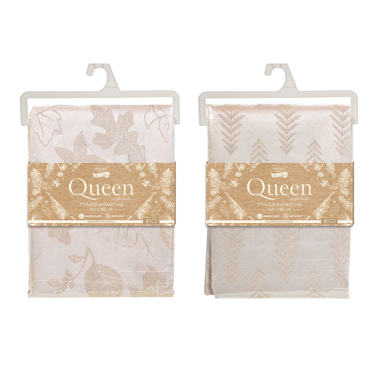 VESTIAMO CASA GRAN NATALE - Tovaglia Antimacchia Natalizia Queen con Lurex Oro 140x180 cm