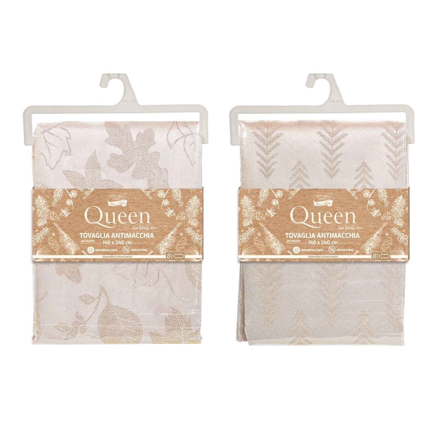 VESTIAMO CASA GRAN NATALE - Tovaglia Antimacchia Natalizia Queen con Lurex Oro 140x240 cm