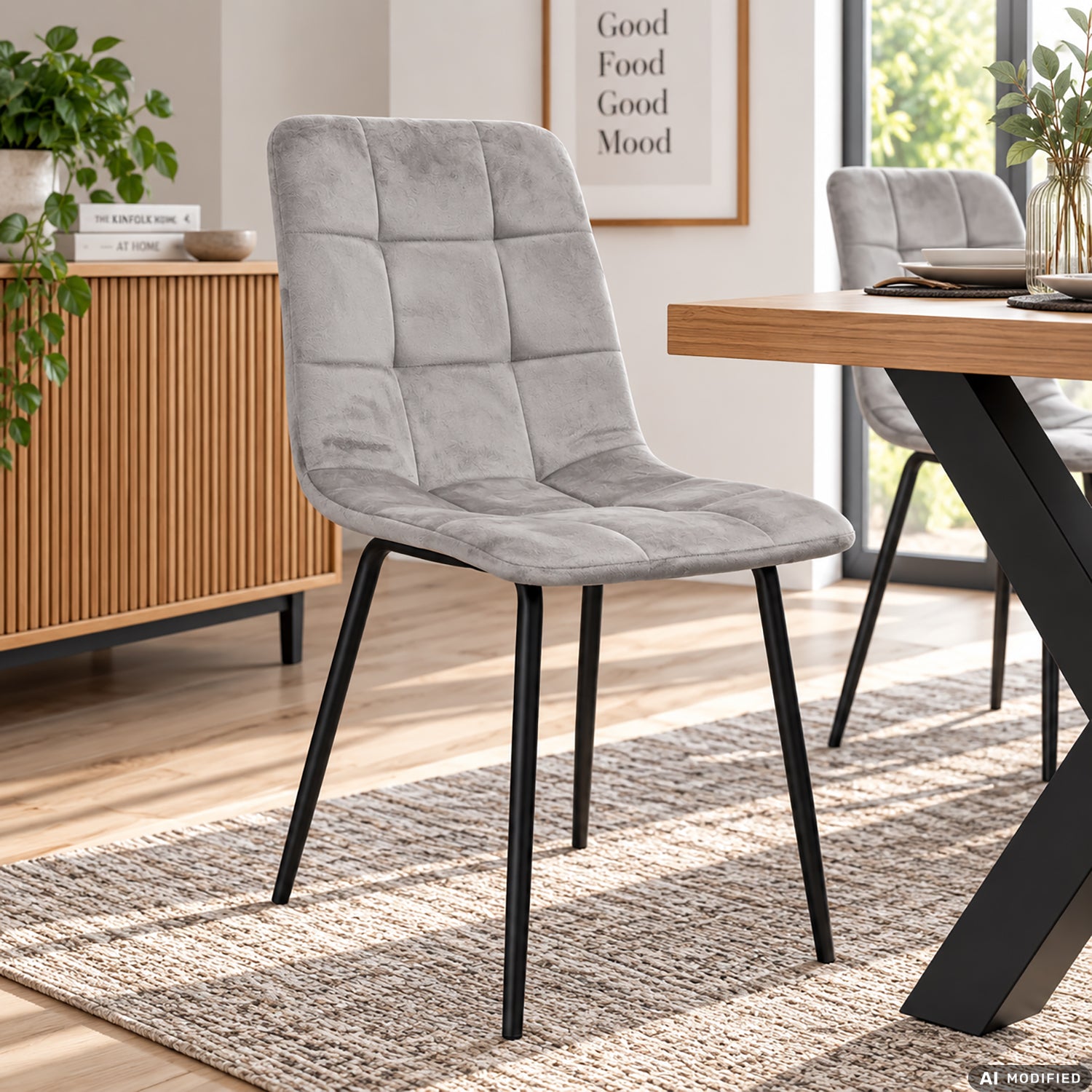 VESTIAMO CASA - Sedia Imbottita Grigia con Gambe in Metallo h85x44x40 cm