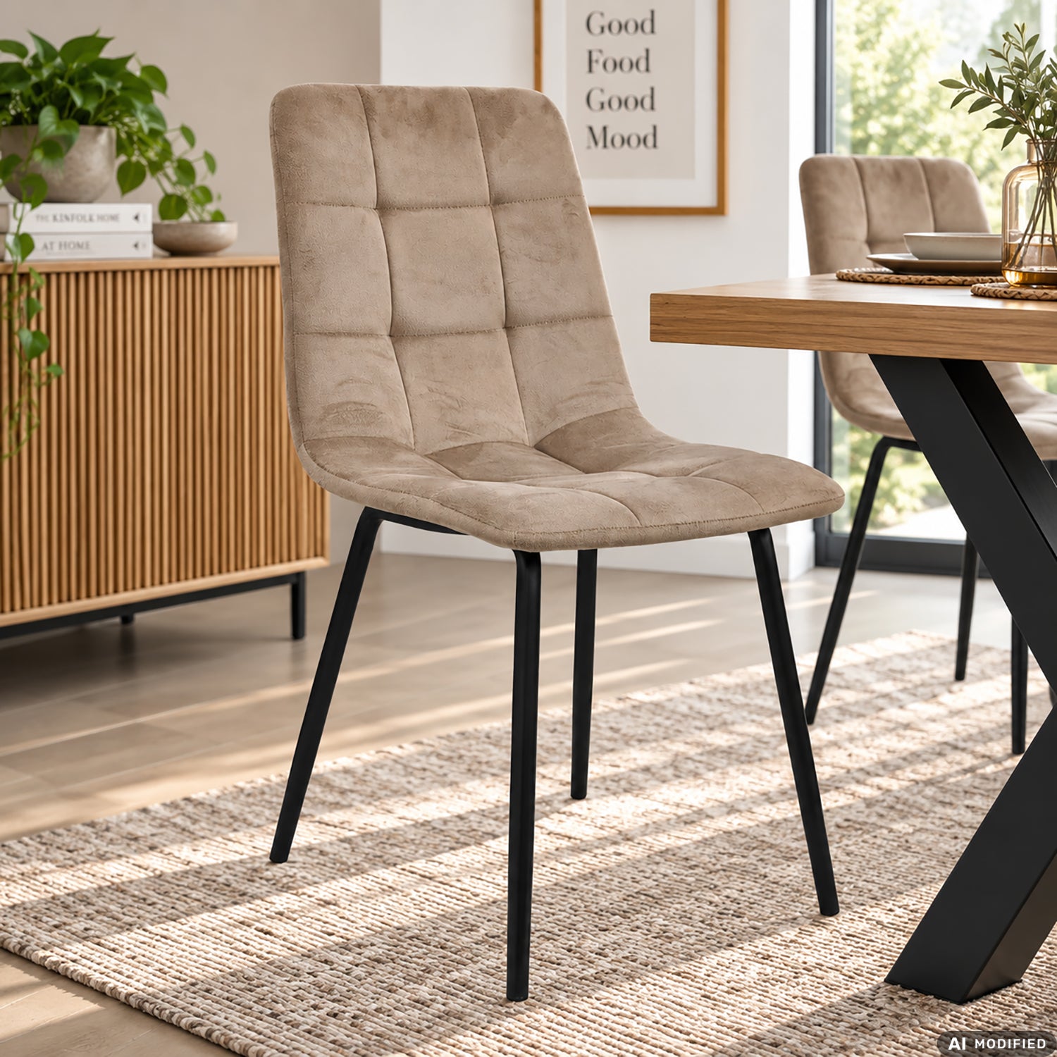 VESTIAMO CASA - Sedia Imbottita Tortora con Gambe in Metallo h85x44x40 cm