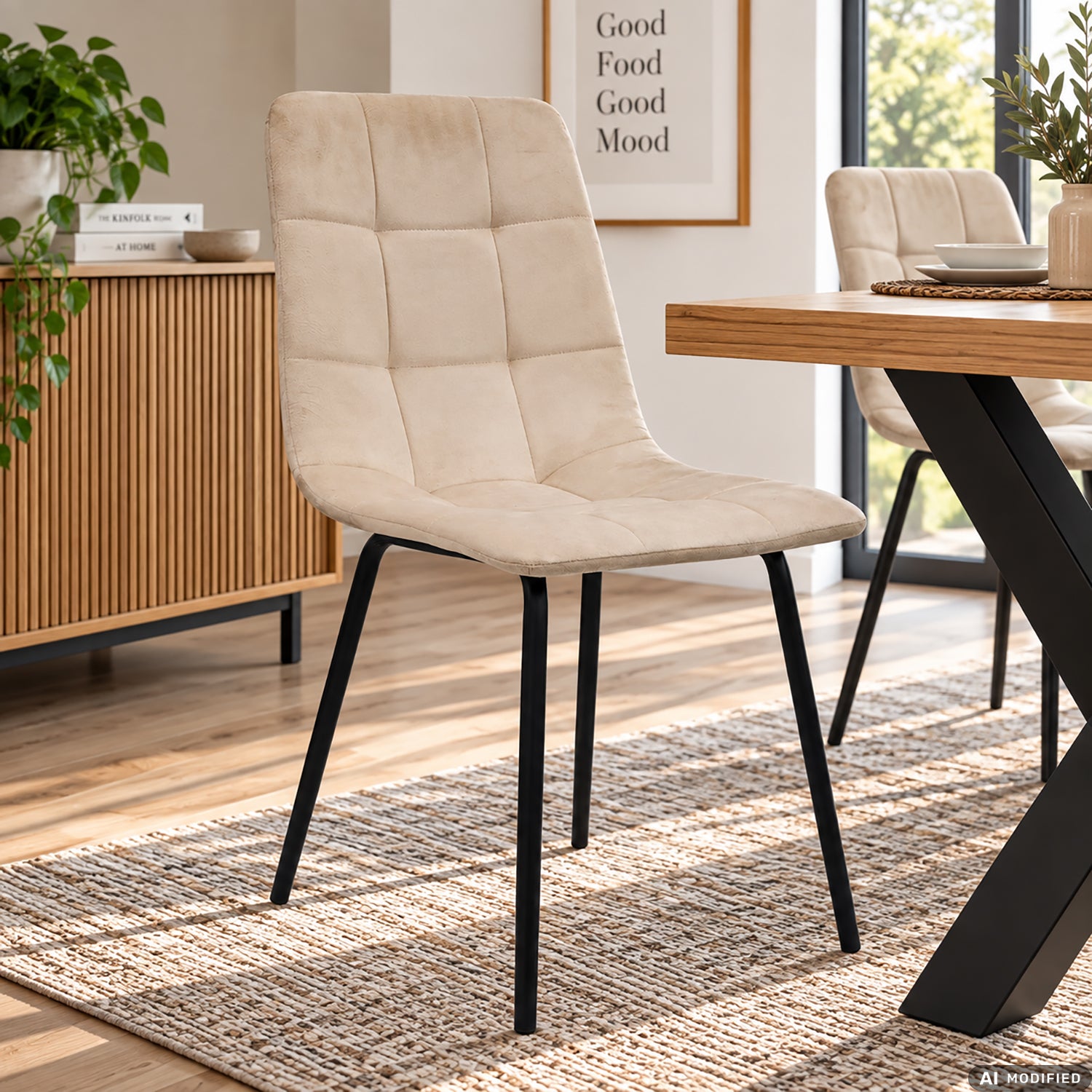 VESTIAMO CASA - Sedia Imbottita Beige con Gambe in Metallo h85x44x40 cm