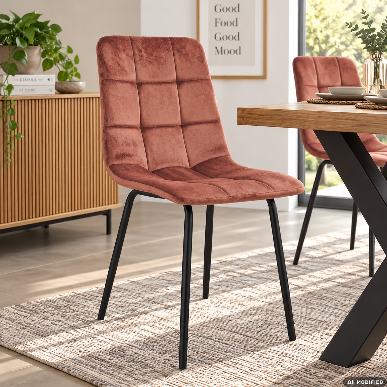 VESTIAMO CASA - Sedia Imbottita Rosa con Gambe in Metallo h85x44x40 cm