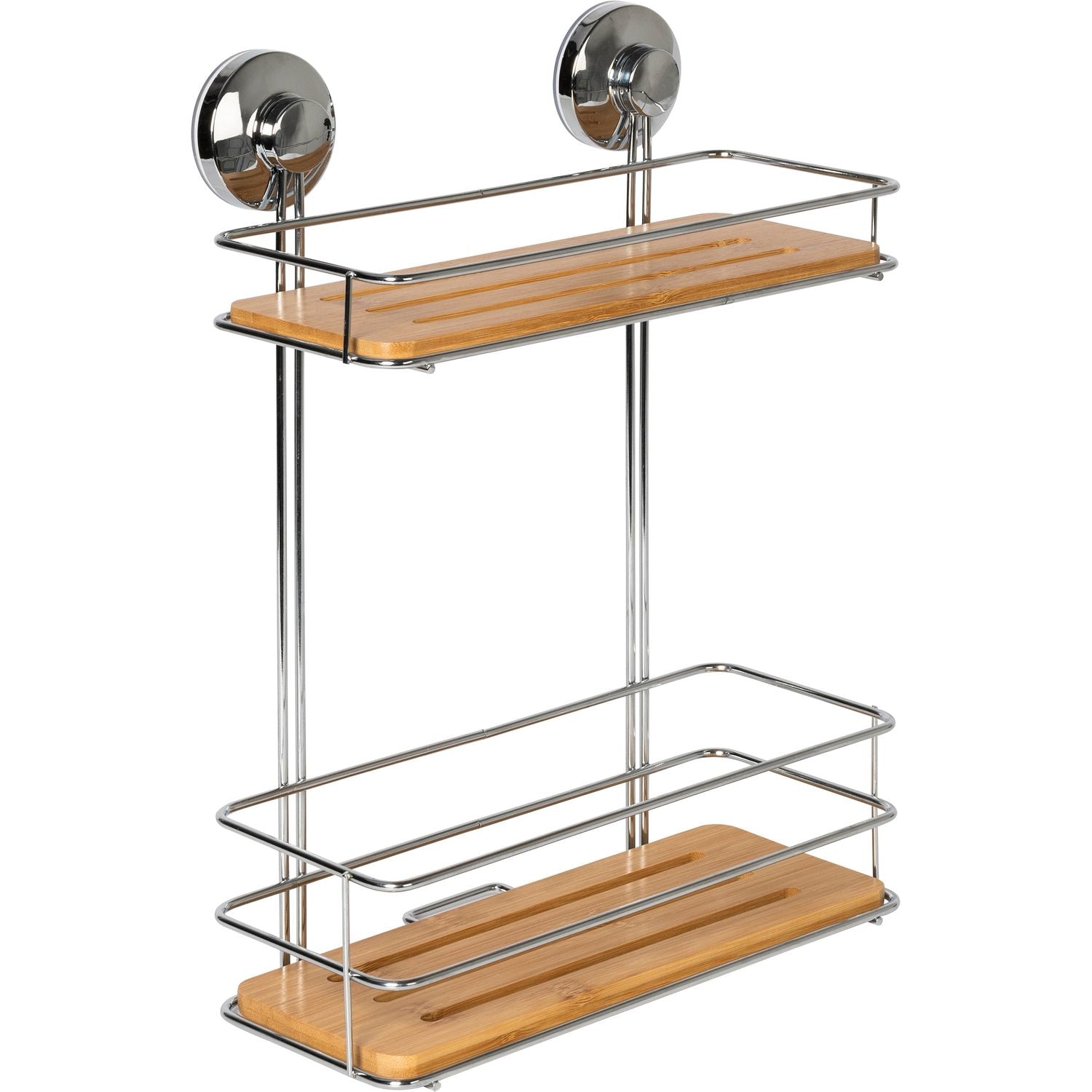 VESTIAMO CASA - Mensola Rettangolare 2 Ripiani con Ventosa Linea Bamboo - h36x26x13 cm