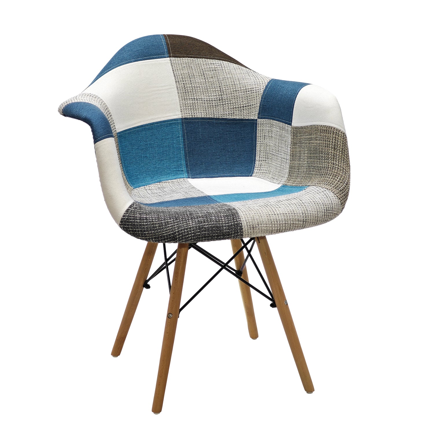 VESTIAMO CASA - Poltrona Patchwork Imbottita con Braccioli e Gambe in Legno - h78x64x66 cm