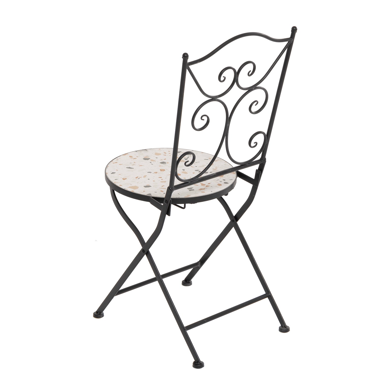 VESTIAMO CASA GIARDINO - Set giardino Bistrot tavolo rotondo 60 cm e 2 sedie in metallo Nero e Top in ceramica Effetto Mosaico