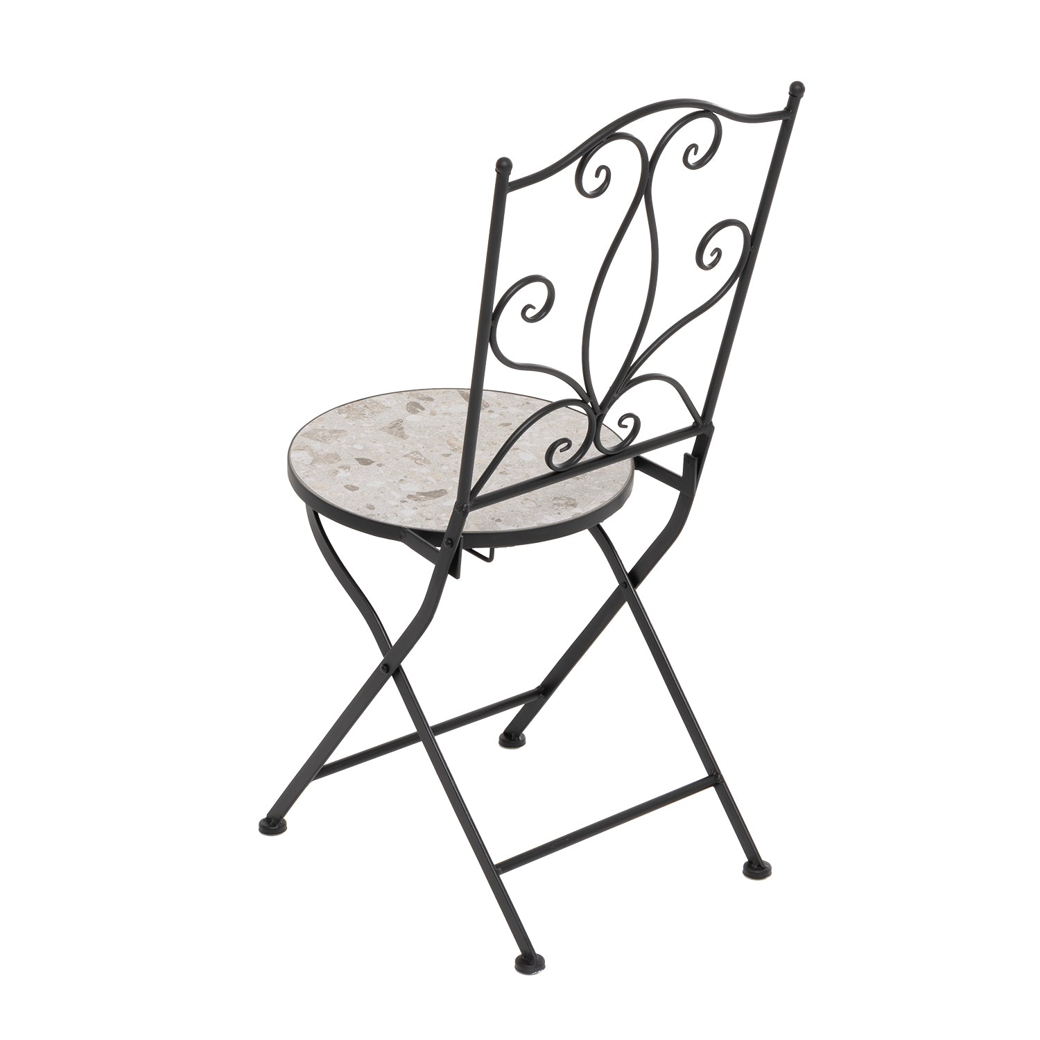 VESTIAMO CASA GIARDINO - Set giardino Bistrot tavolo rotondo 60 cm e 2 sedie in metallo Nero e Top in ceramica Effetto Mosaico