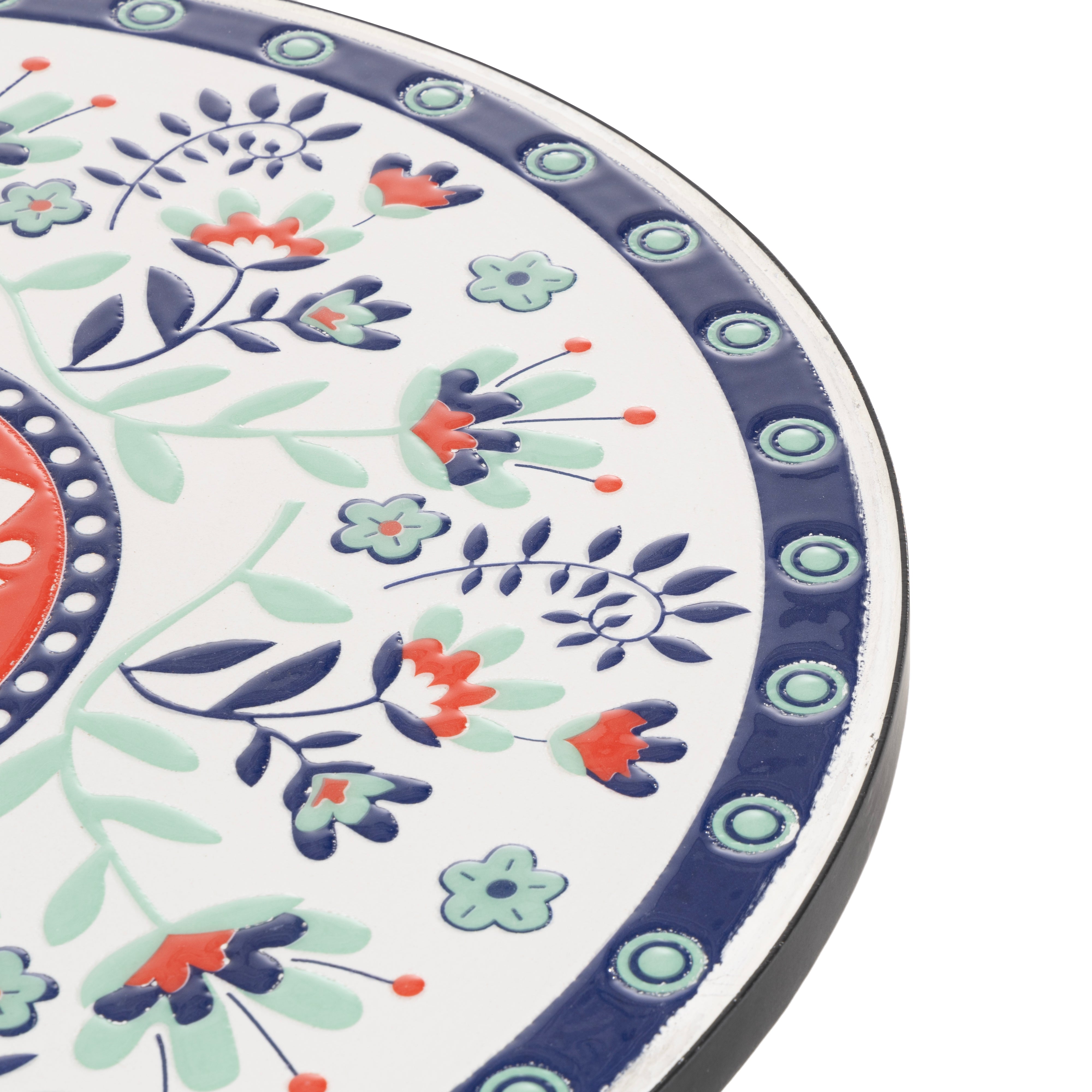 VESTIAMO CASA GIARDINO - Set giardino Bistrot tavolo rotondo 60 cm e 2 sedie in metallo Nero e Top in ceramica Effetto Mosaico