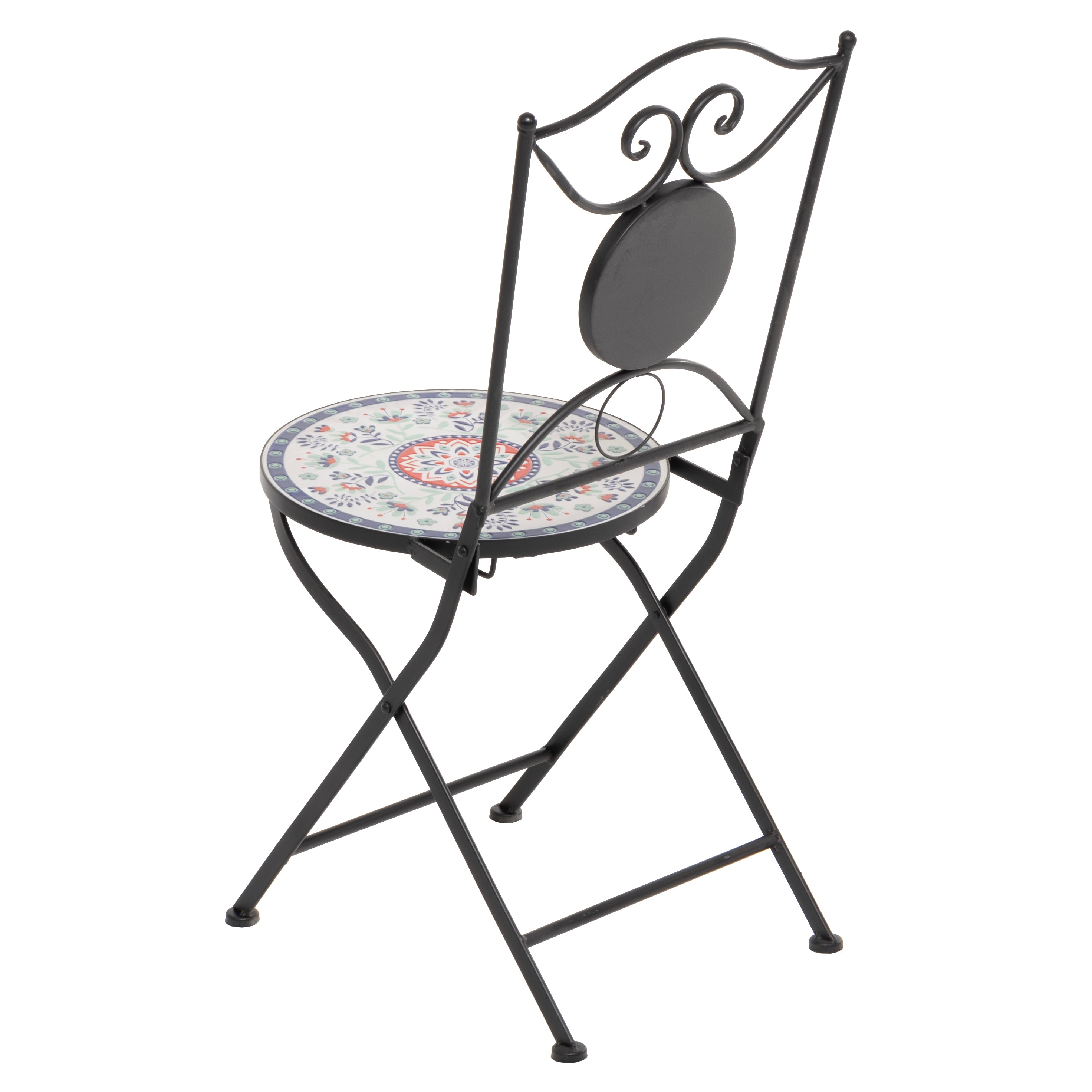 VESTIAMO CASA GIARDINO - Set giardino Bistrot tavolo rotondo 60 cm e 2 sedie in metallo Nero e Top in ceramica Effetto Mosaico