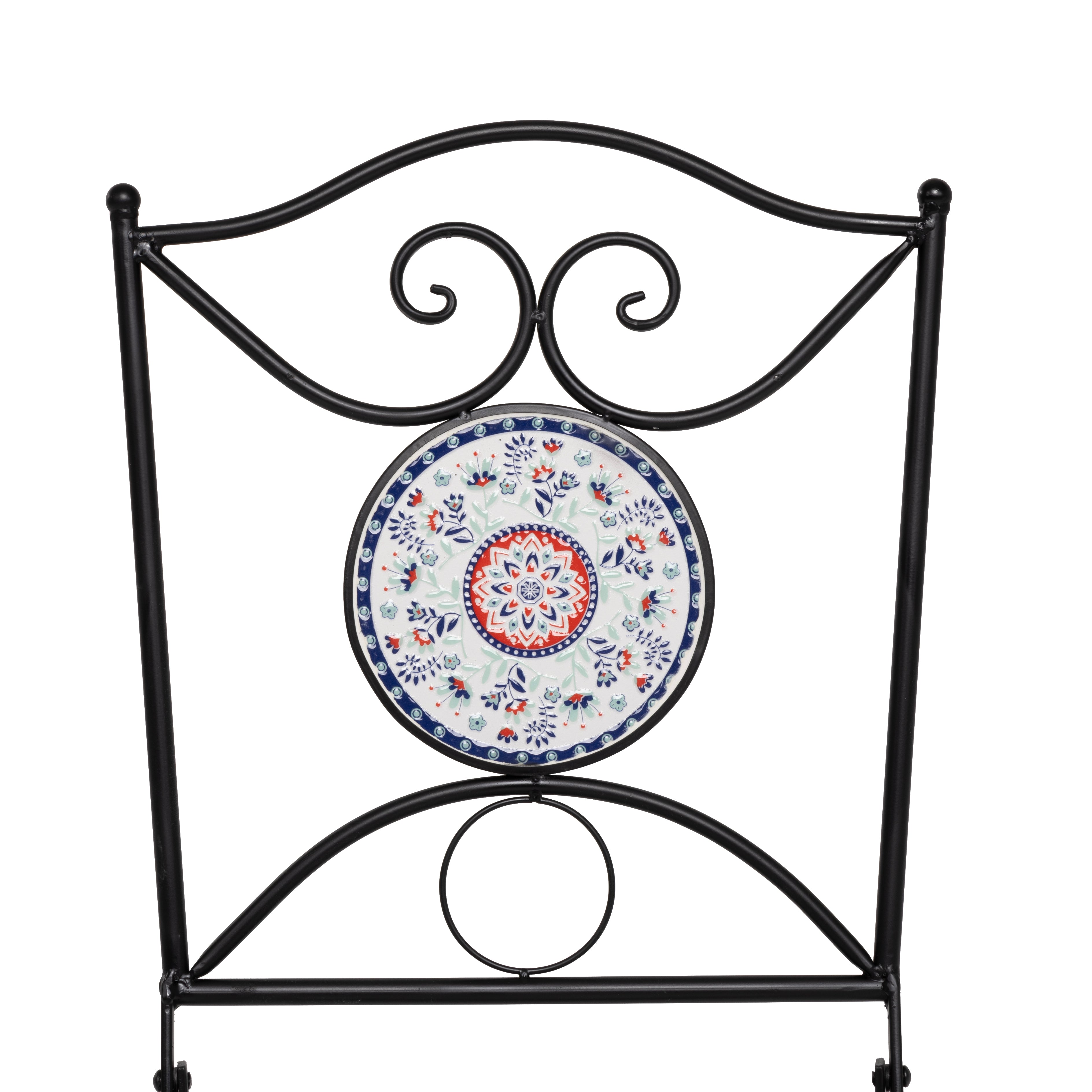 VESTIAMO CASA GIARDINO - Set giardino Bistrot tavolo rotondo 60 cm e 2 sedie in metallo Nero e Top in ceramica Effetto Mosaico