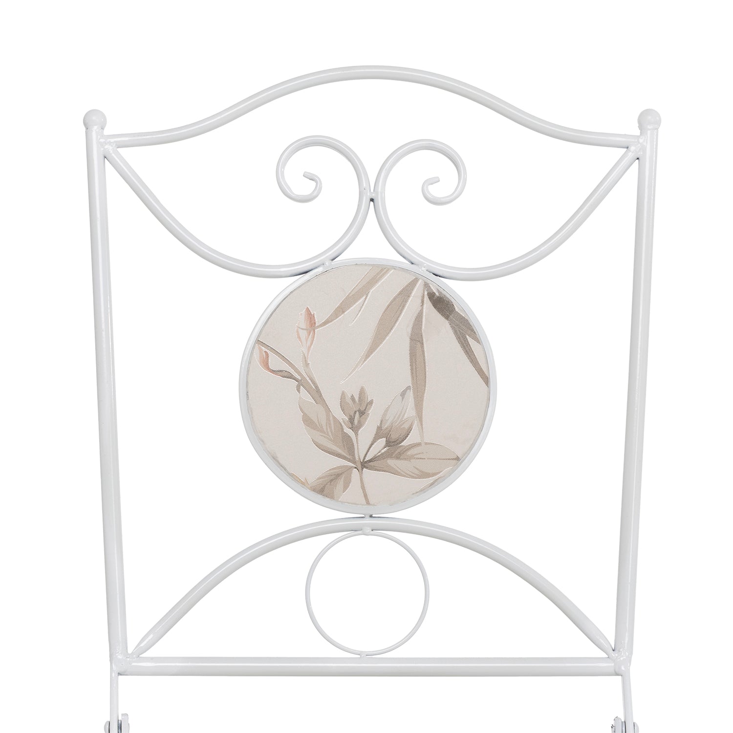 VESTIAMO CASA GIARDINO - Set giardino Bistrot tavolo rotondo 60 cm e 2 sedie in metallo Bianco e Top in ceramica decorata con motivi floreali