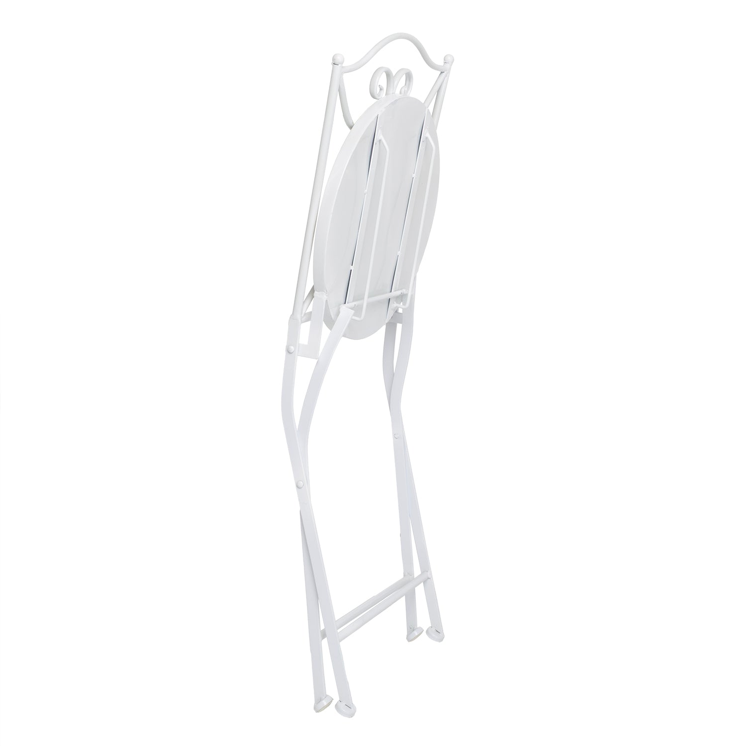 VESTIAMO CASA GIARDINO - Set giardino Bistrot tavolo rotondo 60 cm e 2 sedie in metallo Bianco e Top in ceramica decorata con motivi floreali
