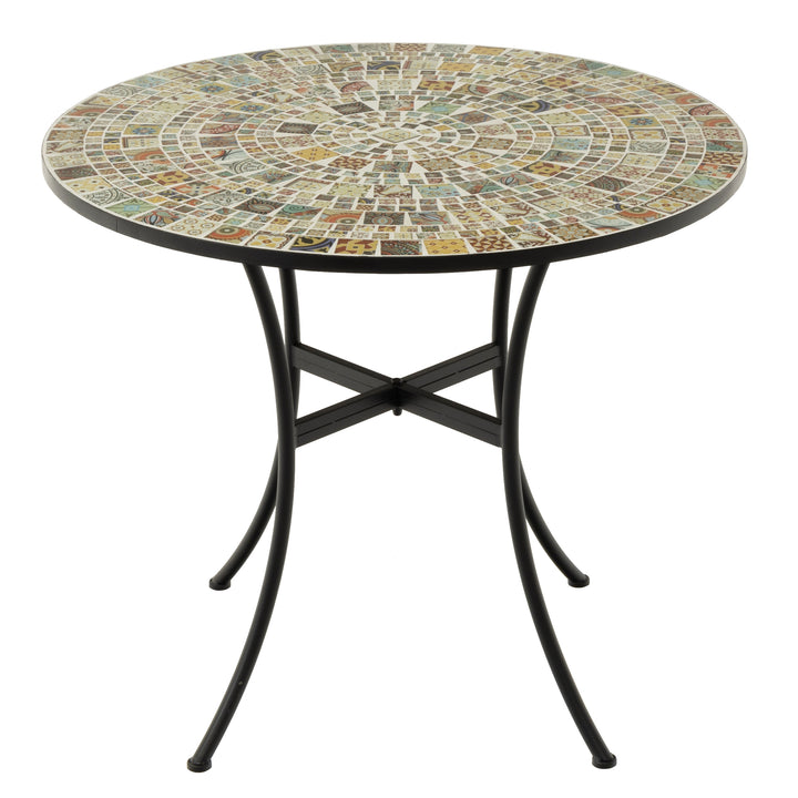 VESTIAMO CASA GIARDINO - Tavolo da giardino Decorato in metallo nero con top maioliche Multicolor - h72 cm diametro 90 cm
