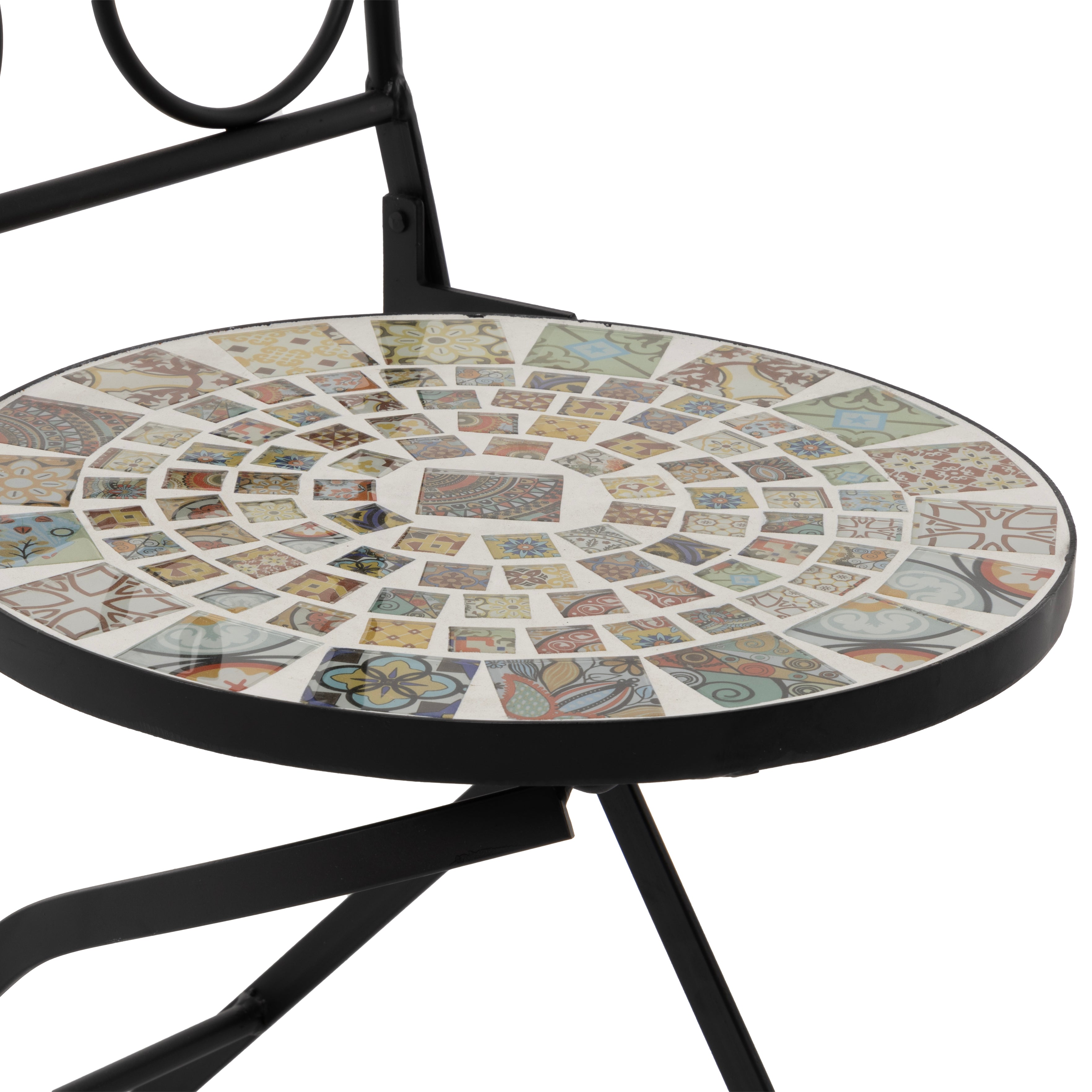 VESTIAMO CASA GIARDINO - Sedia da giardino Pieghevole Decorata in metallo nero con maioliche Multicolor - h90x38x38 cm