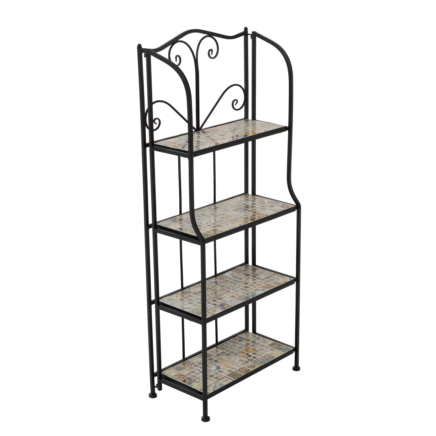 VESTIAMO CASA GIARDINO - Scaffale Decorativo in metallo nero con 4 ripiani Effetto Mosaico Multicolor - h130x56x26 cm