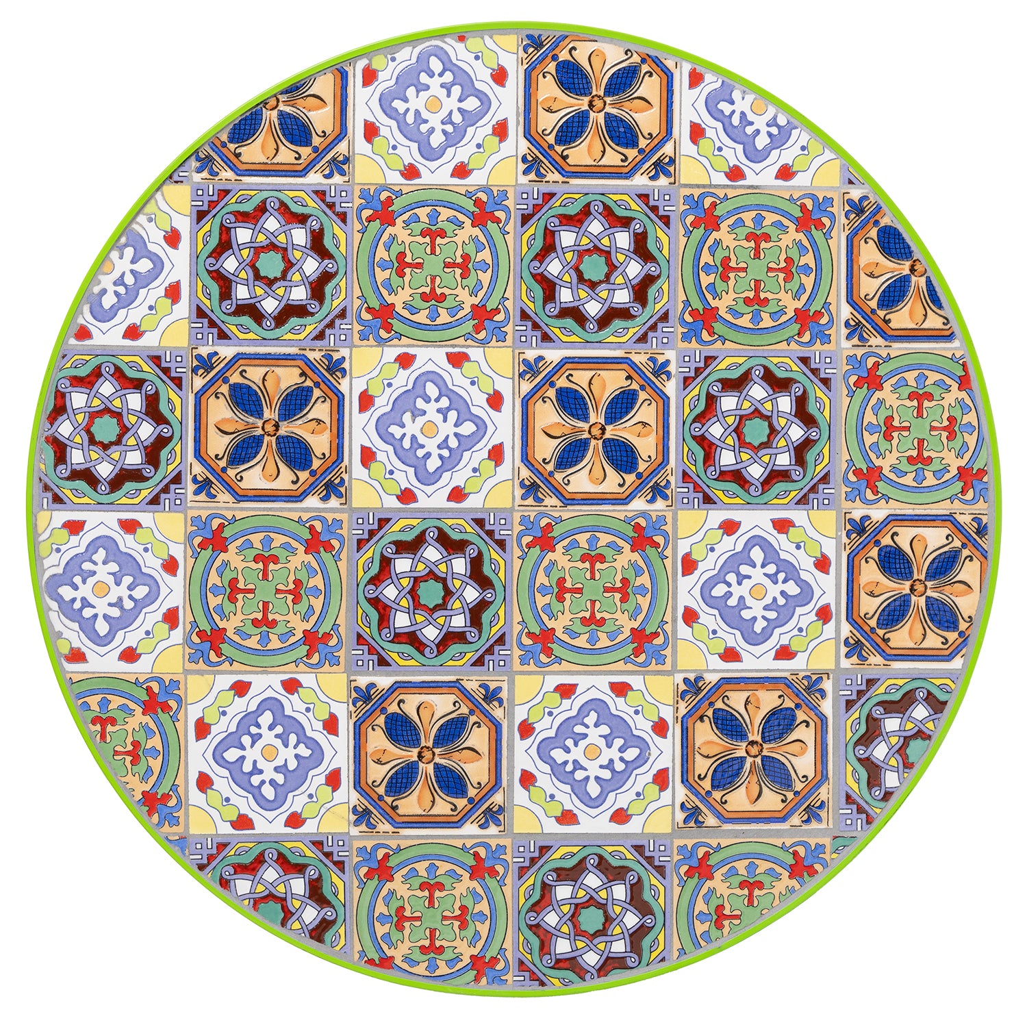 VESTIAMO CASA GIARDINO - Set giardino Bistrot Tavolo rotondo 60 cm e 2 sedie richiudibili in metallo Verde con Top in Ceramica Effetto Mosaico