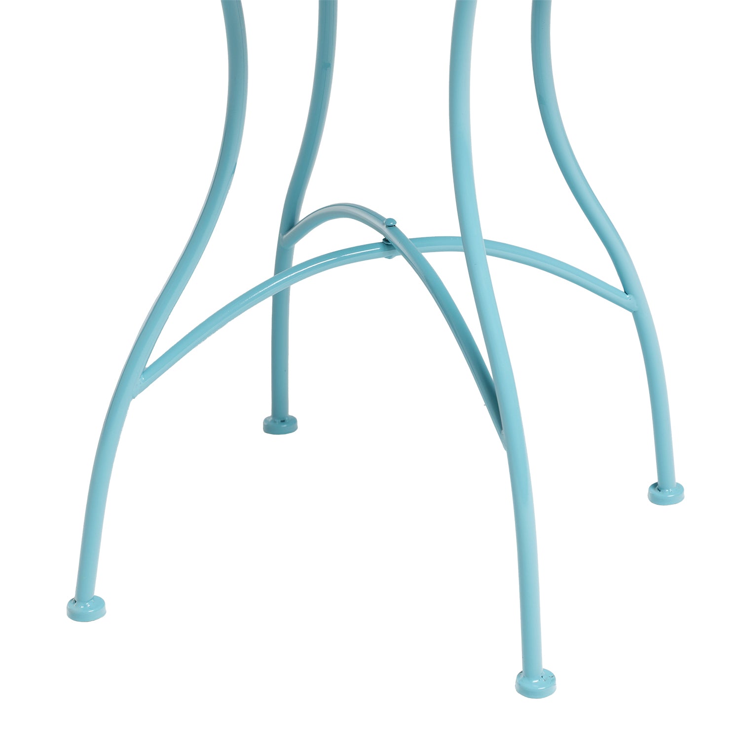 VESTIAMO CASA GIARDINO - Set giardino Bistrot Tavolo rotondo 60 cm e 2 sedie richiudibili in metallo Celeste con Top in Ceramica Effetto Mosaico