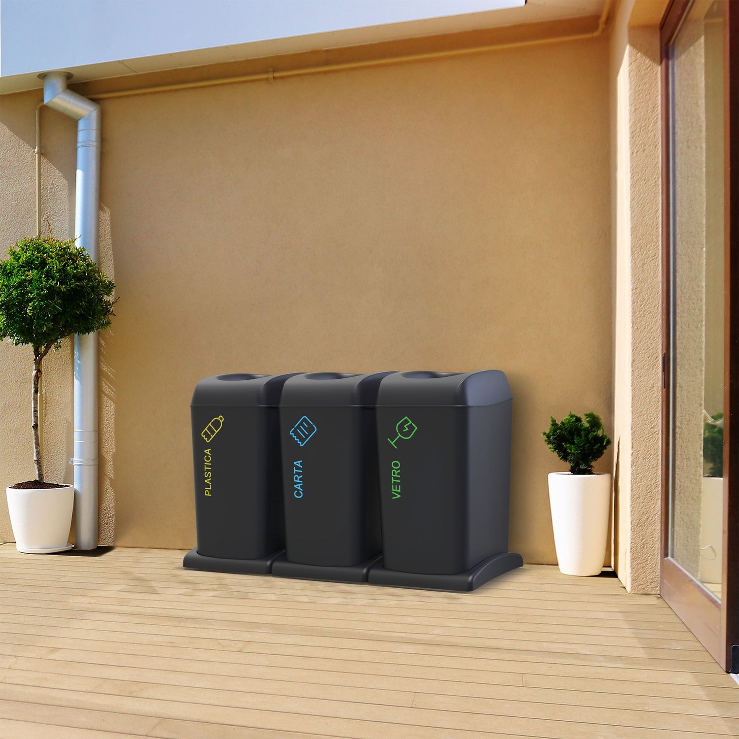 VESTIAMO CASA - Pattumiera per la raccolta differenziata Dominus 40 Litri - set 3 pezzi