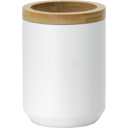 VESTIAMO CASA - Bicchiere Porta Spazzolini Bianco e Bamboo - h11 diametro 8 cm