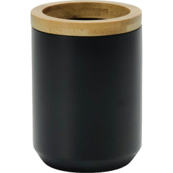 VESTIAMO CASA - Bicchiere Porta Spazzolini Nero e Bamboo - h11 diametro 8 cm