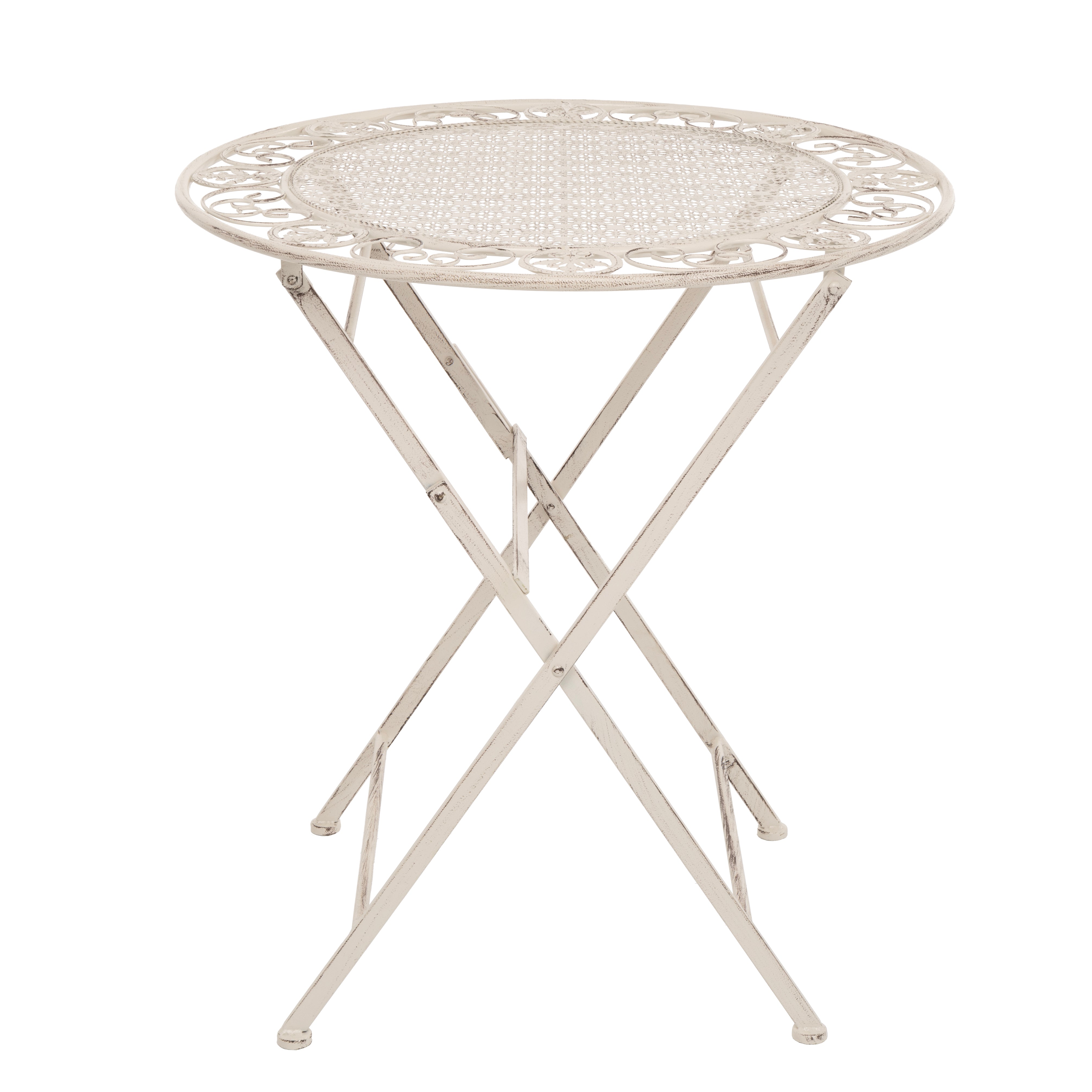 VESTIAMO CASA GIARDINO - Set giardino Bistrot Tavolo rotondo 70 cm e 2 sedie pieghevoli in metallo Bianco Design Liberty